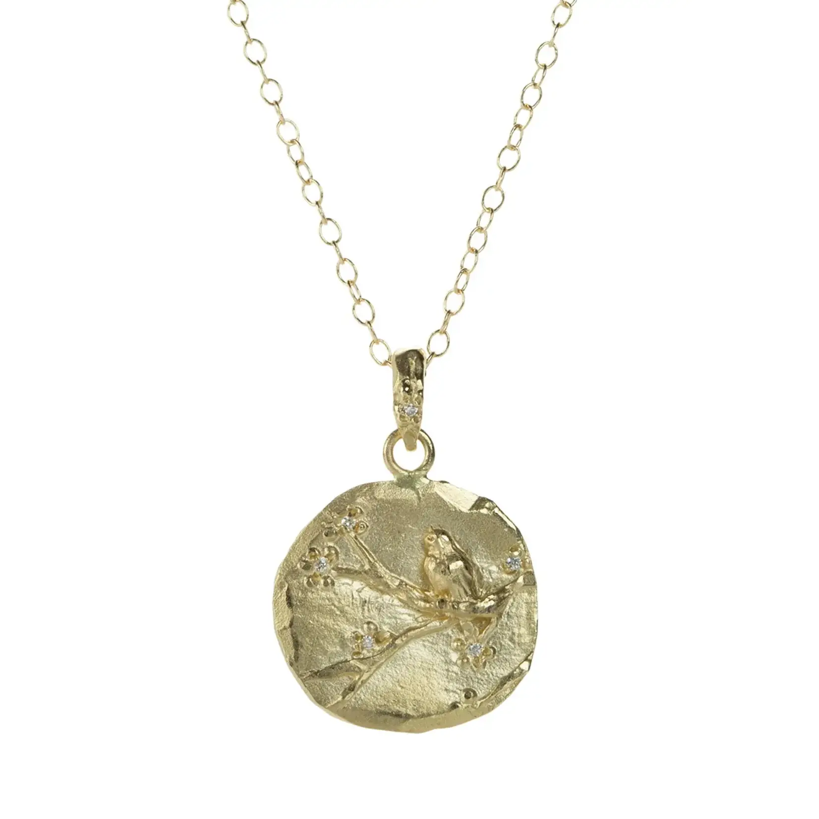 Victoria Cunningham Bird + Cherry Blossom w/ Diamond Necklace .03ct 14k