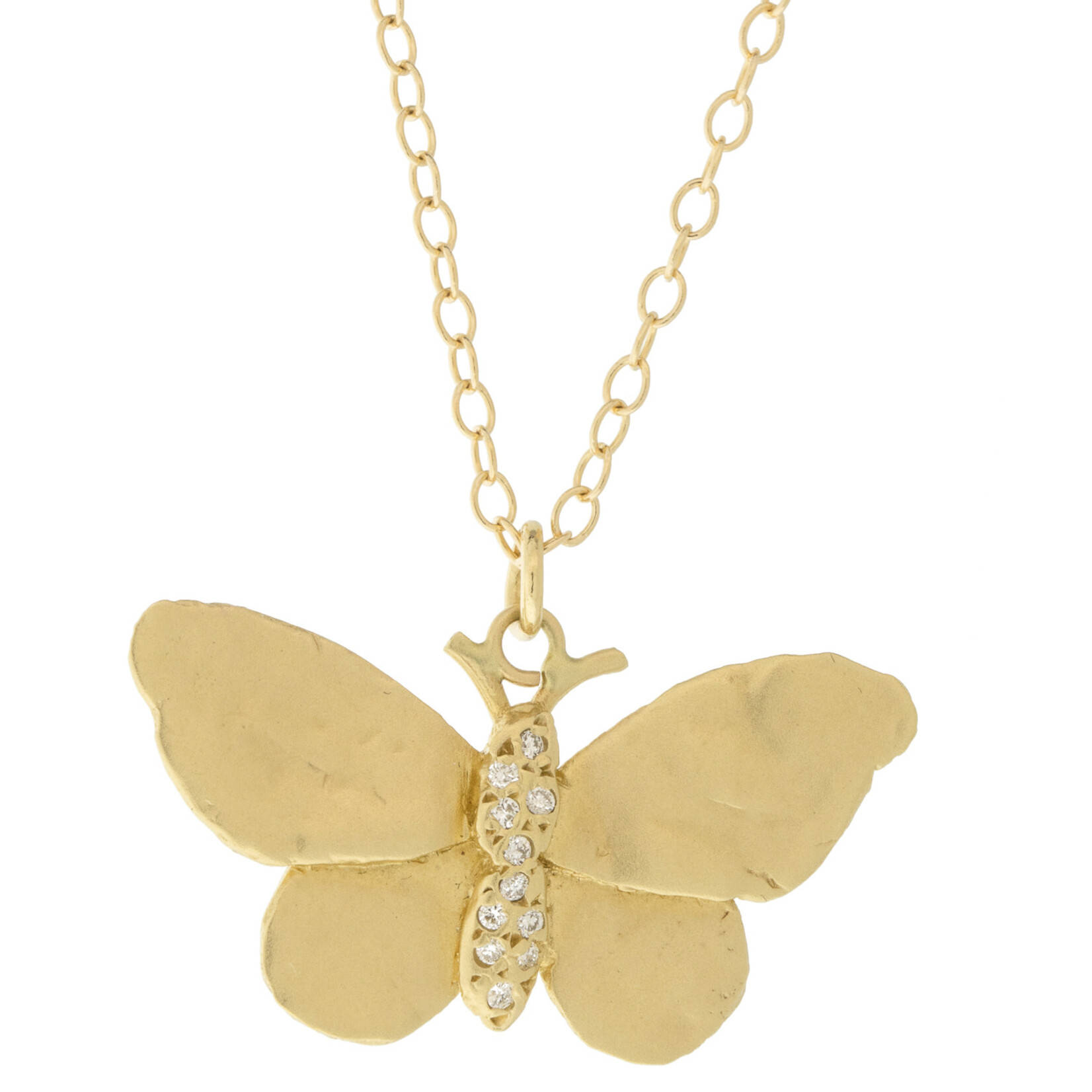 Victoria Cunningham Butterfly w/ Pave Body Necklace .06 ct 14k