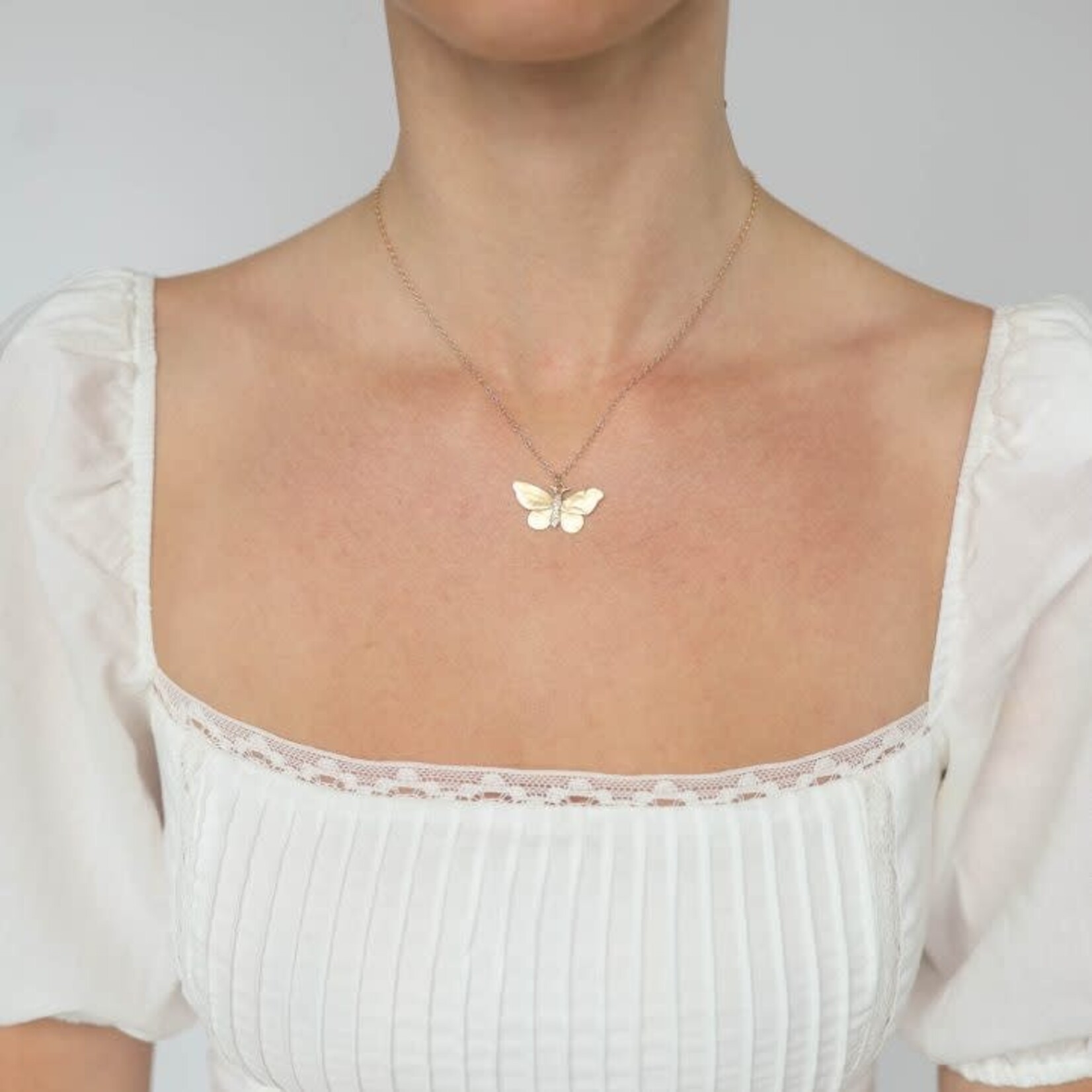 Victoria Cunningham Butterfly w/ Pave Body Necklace .06 ct 14k