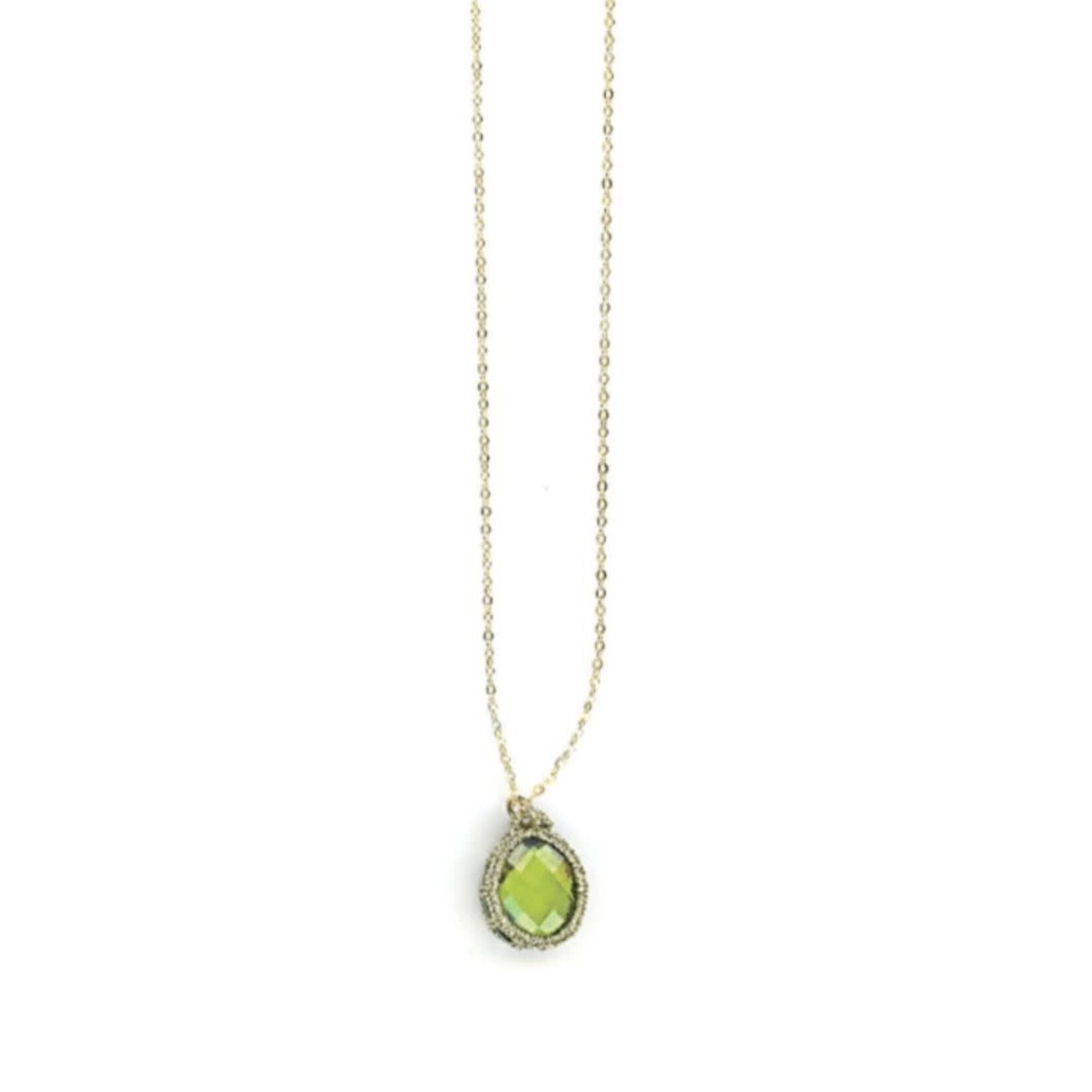 Danielle Welmond Caged Peridot Quartz w/ Gold Cord on 14kt Gold Vermeil Chain Necklace