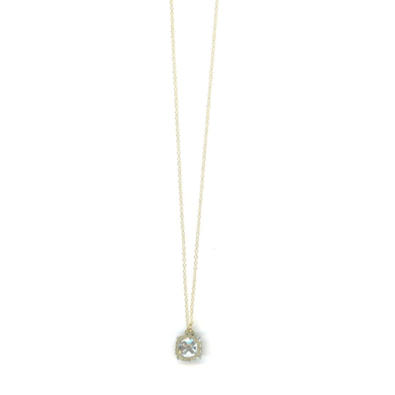 Danielle Welmond Necklace-caged cz square with gold cord on 14kt gold vermeil chain (v1p3669)
