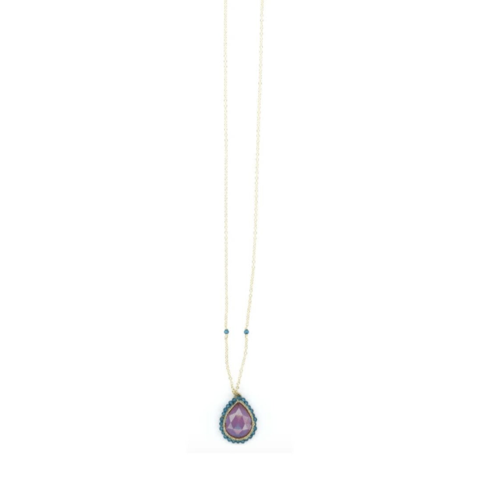 Danielle Welmond Caged London Blue Quartz w/ Gold Cord w/ London Blue Quartz Orblit on 14kygold Vermeil Chain
