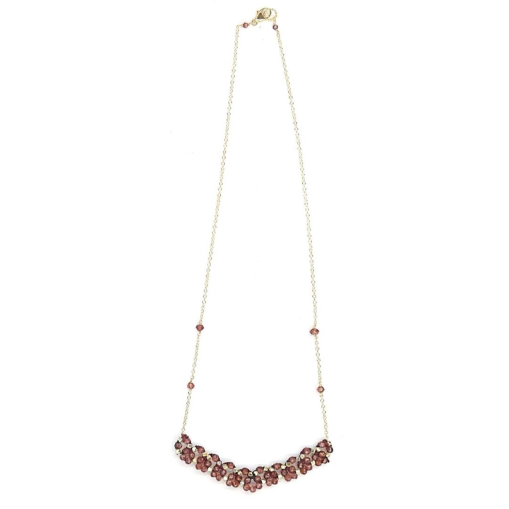 Danielle Welmond Woven Wine Cord w/ Garnet & 14kt Gold Vermeil Nugget on Gold Filled Chain