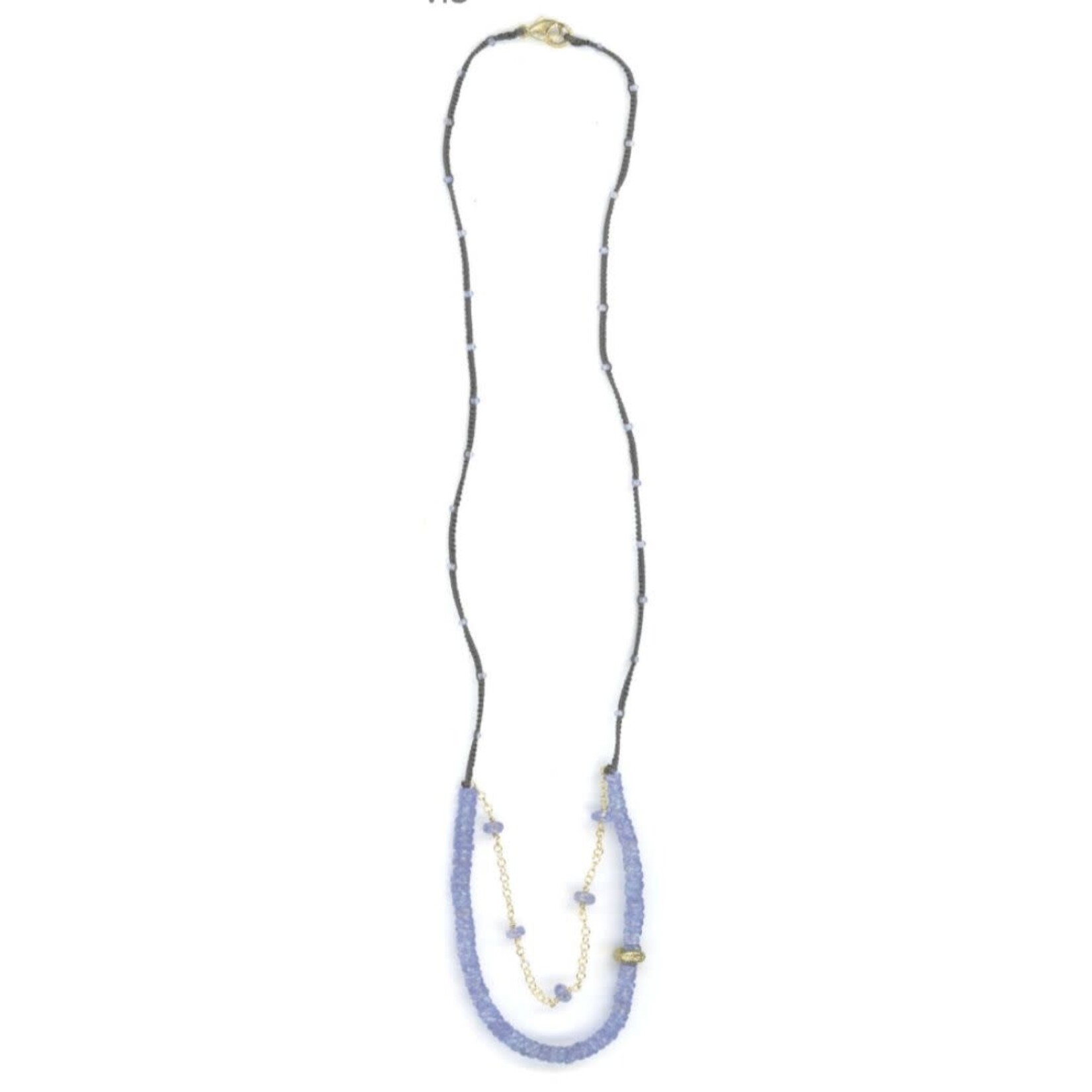 Danielle Welmond Woven Grey Silk Cord w/ Tanzanite & Gold Bead Necklace