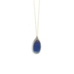 Danielle Welmond Caged Lapis w/ Gold Cord & 14kt Gold Vermeil Beads on 14kt Gold Vermeil Chain