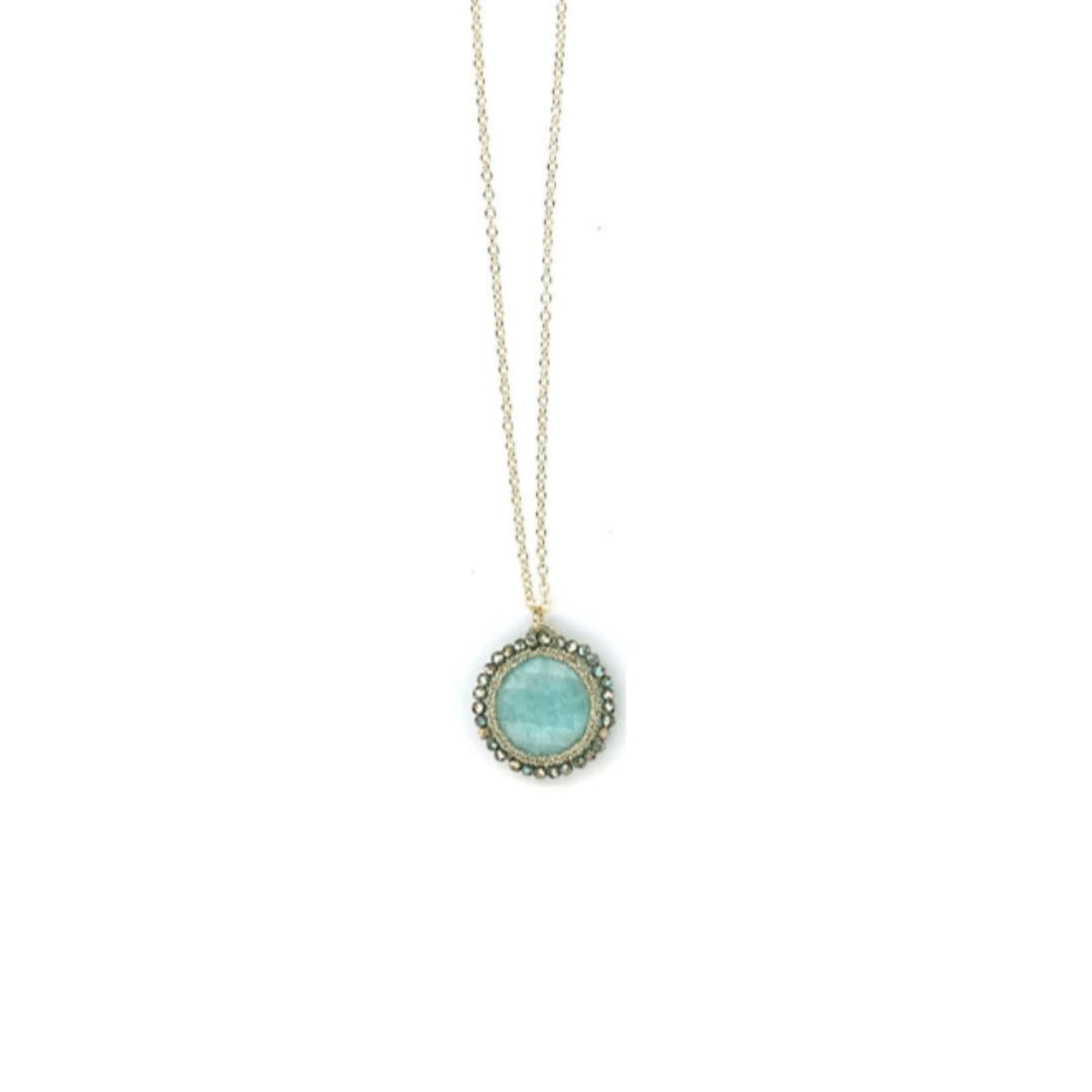 Danielle Welmond Caged Amazonite w/ Gold Cord & Pyrite Orbit on 14kt Gold Vermeil Chain