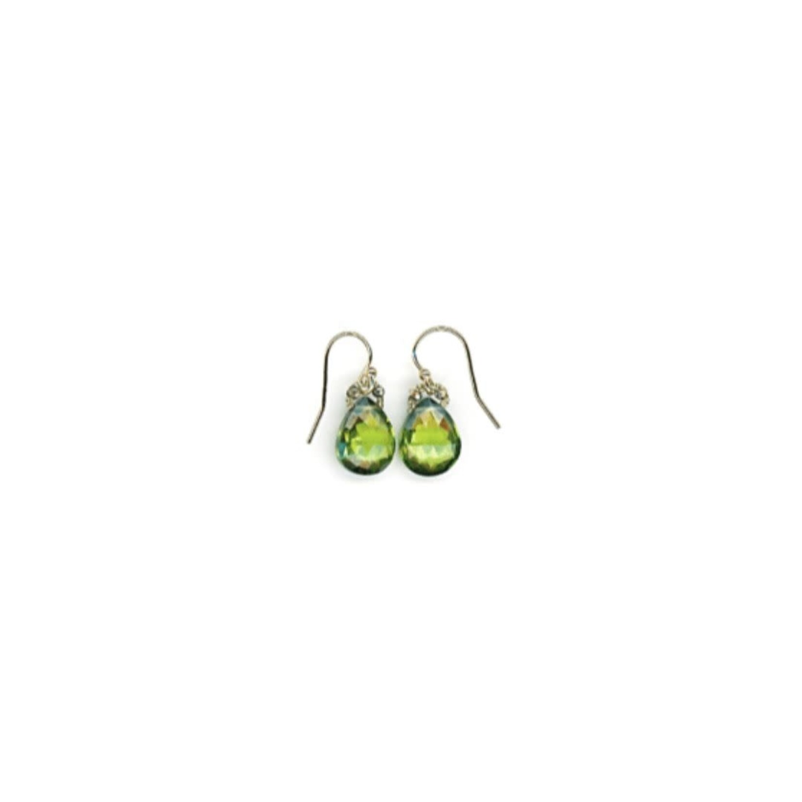Danielle Welmond Woven Gold Cord Bales w/ Pyrite & Peridot Quartz Almond Drops