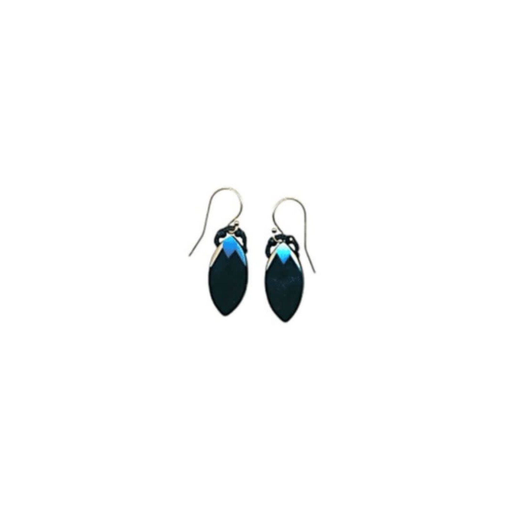 Danielle Welmond Woven Gold Cord Earring w/ Black Spinel beads & Black Onyx Marquis Drop