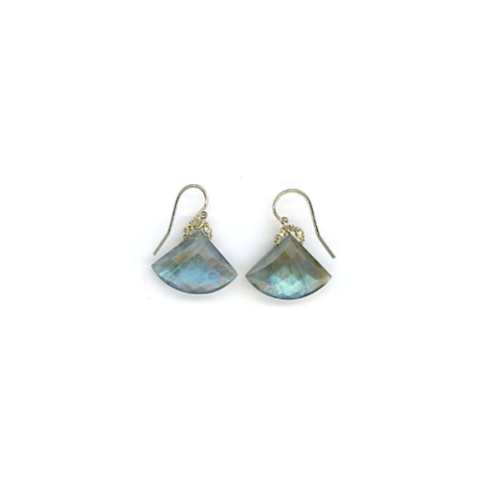 Danielle Welmond Woven Gold Cord Bale Earrings w/ 14kt gold Vermeil beads & labradorite Fan Drop
