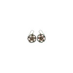 Danielle Welmond Woven Gold Cord Wheel Earrings with Pyrite, Hessonite, Black Spinel & Garnet
