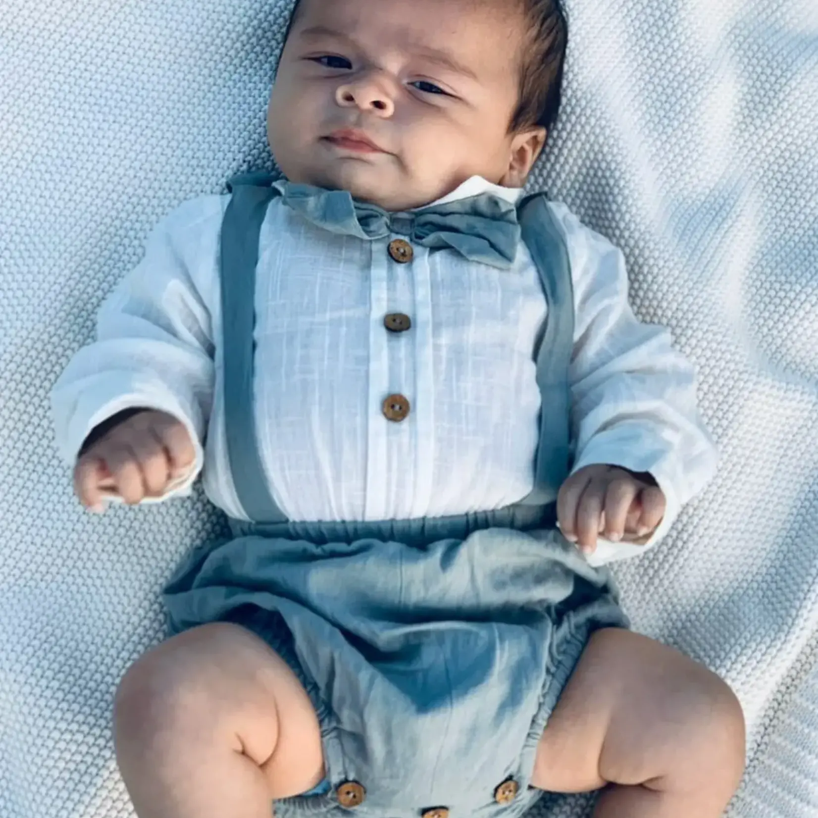 Yo Baby One-Piece Romper & Attached Bow - Grey