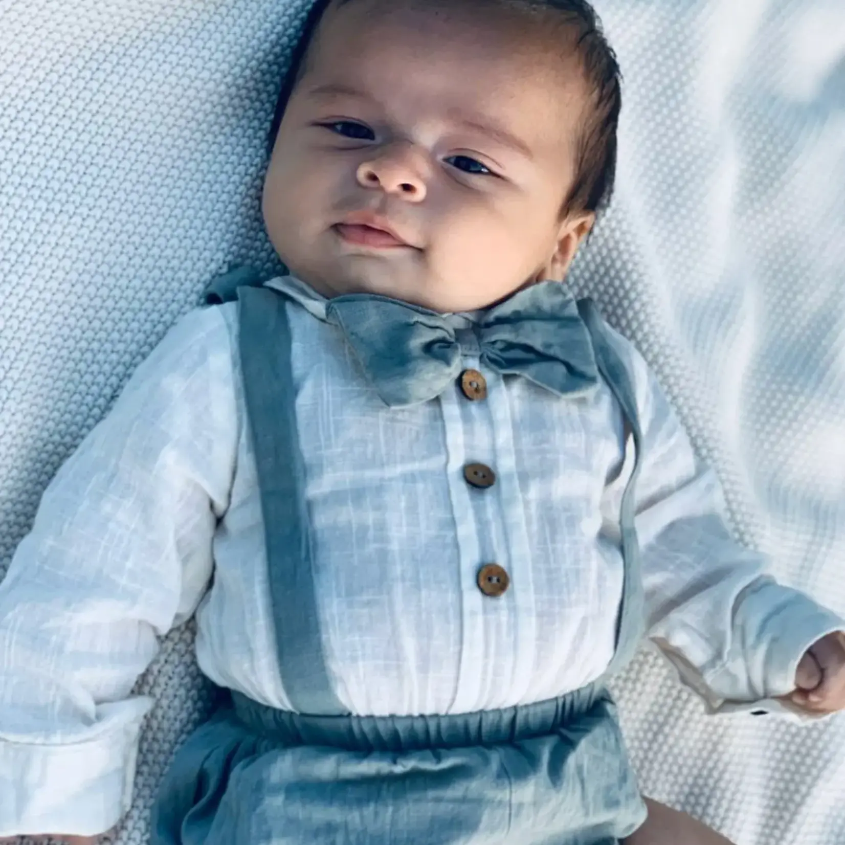 Yo Baby One-Piece Romper & Attached Bow - Grey
