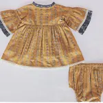 Yo Baby Printed Bell-Sleeves Neck Ruffle Dress & Diaper Cover Set