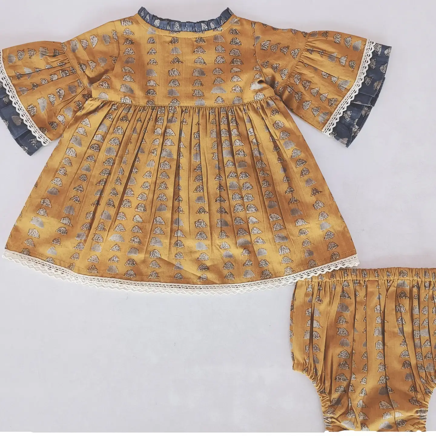 Printed Net Dress With Flower Detail Belt & Diaper Cover 2pc.set main image 1