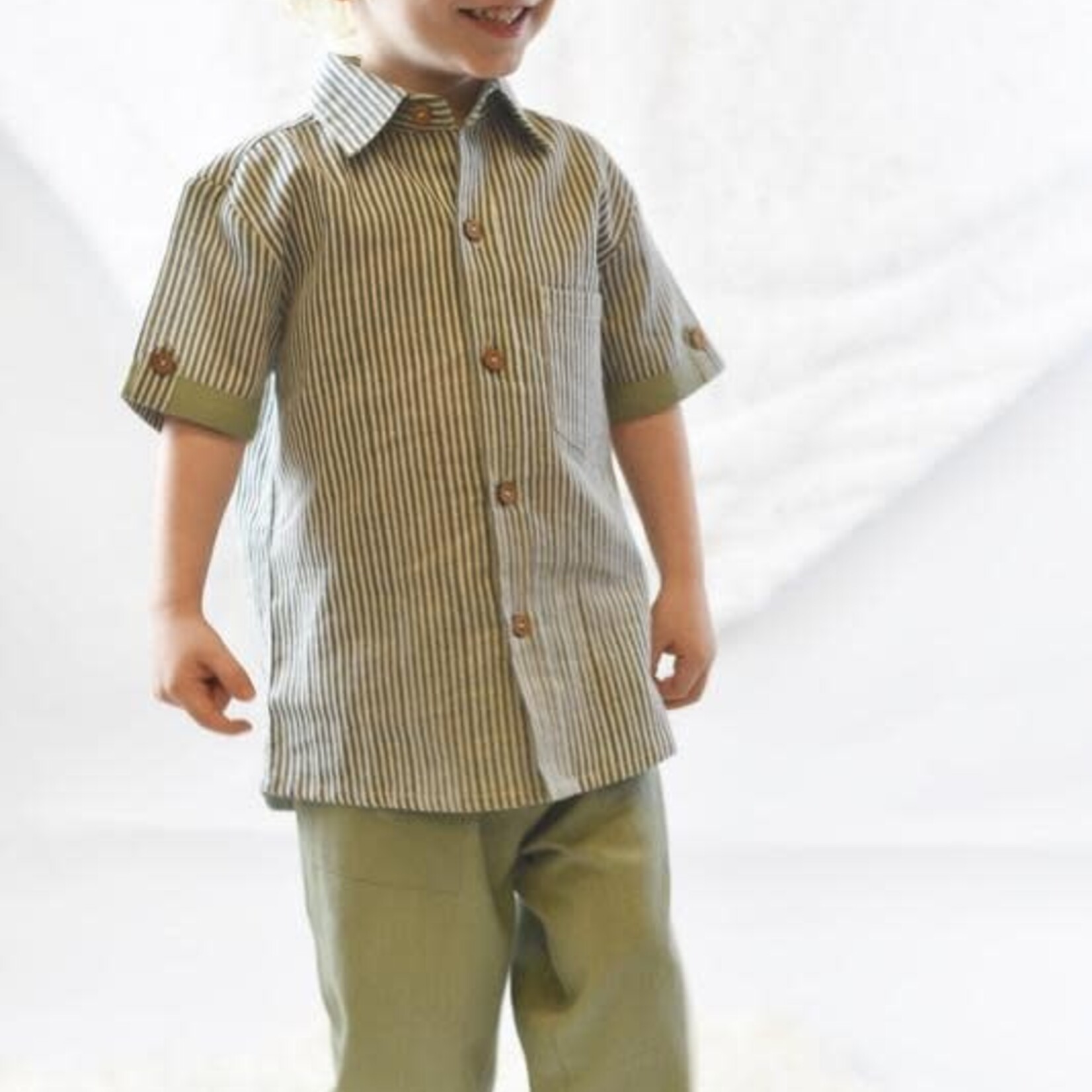 Yo Baby Green Striped Shirt & Pants Set
