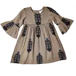 Yo Baby Grey Floral Full Sleeves Pintuck Dress