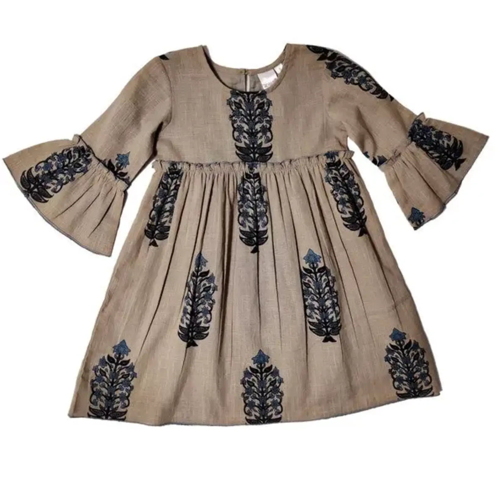 Yo Baby Grey Floral Full Sleeves Pintuck Dress