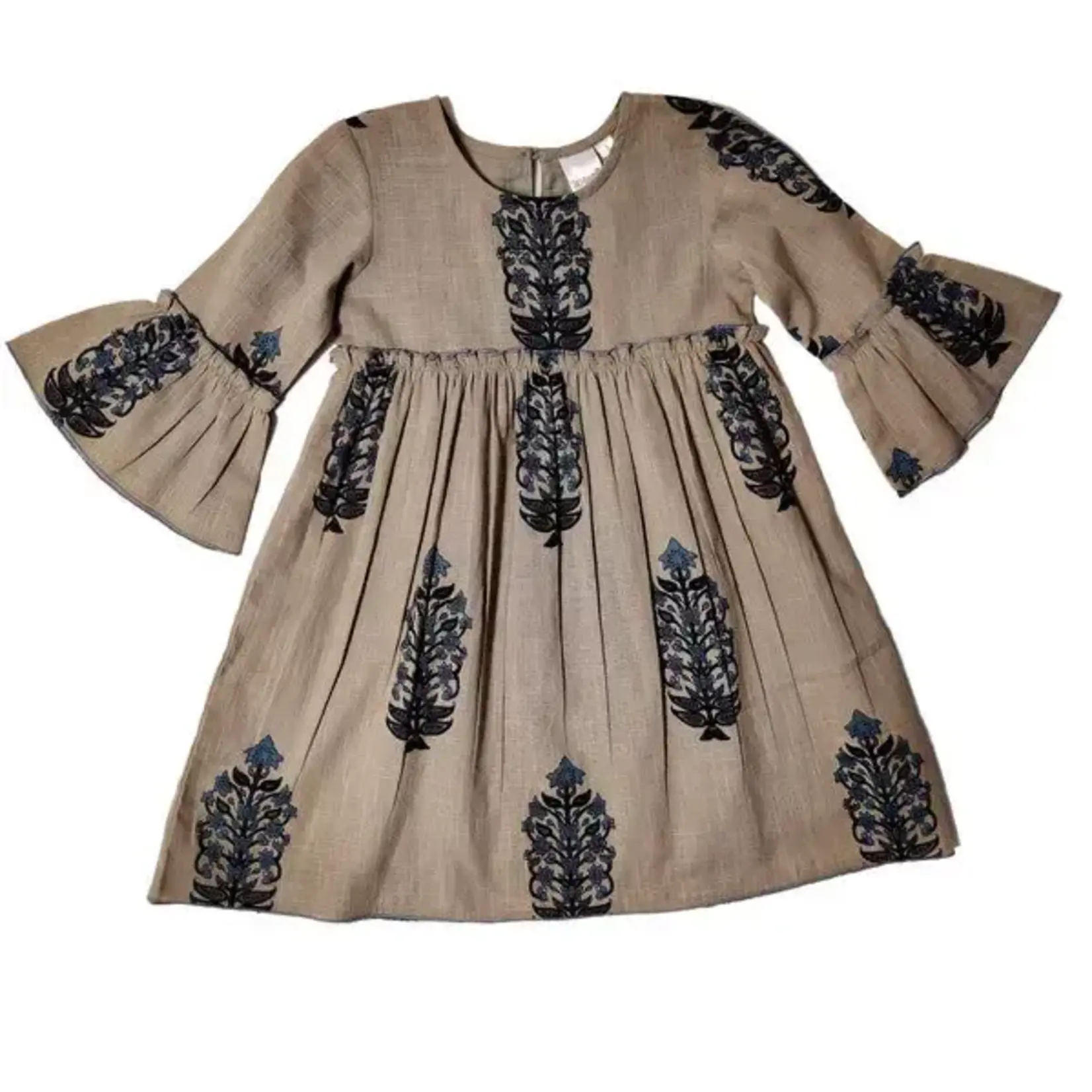 Yo Baby Grey Floral Full Sleeves Pintuck Dress