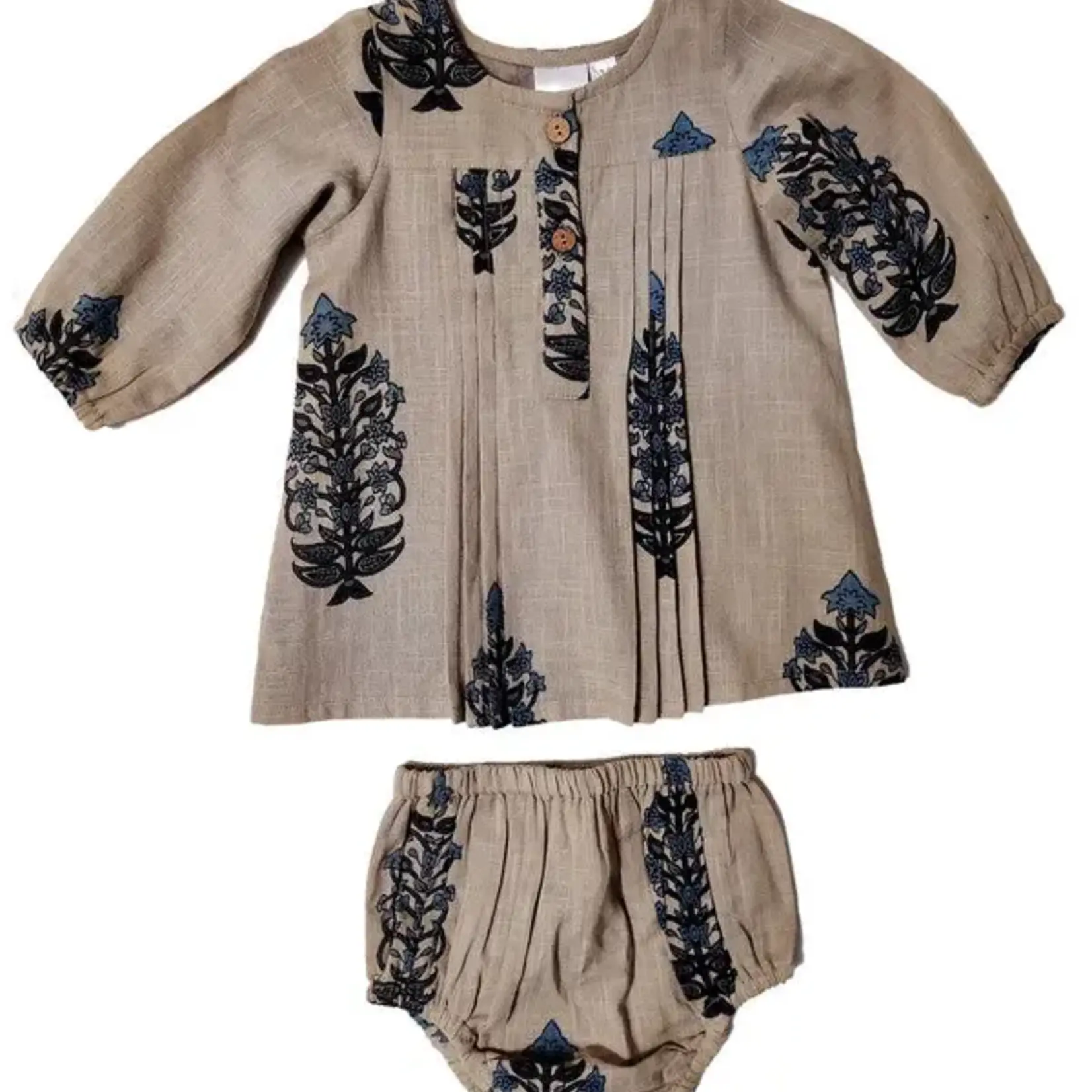 Yo Baby Grey Floral Full Sleeves Pintuck Dress
