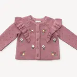 Viverano Organics Floral Ruffle Chunky Knit Cardigan - Vintage Rose