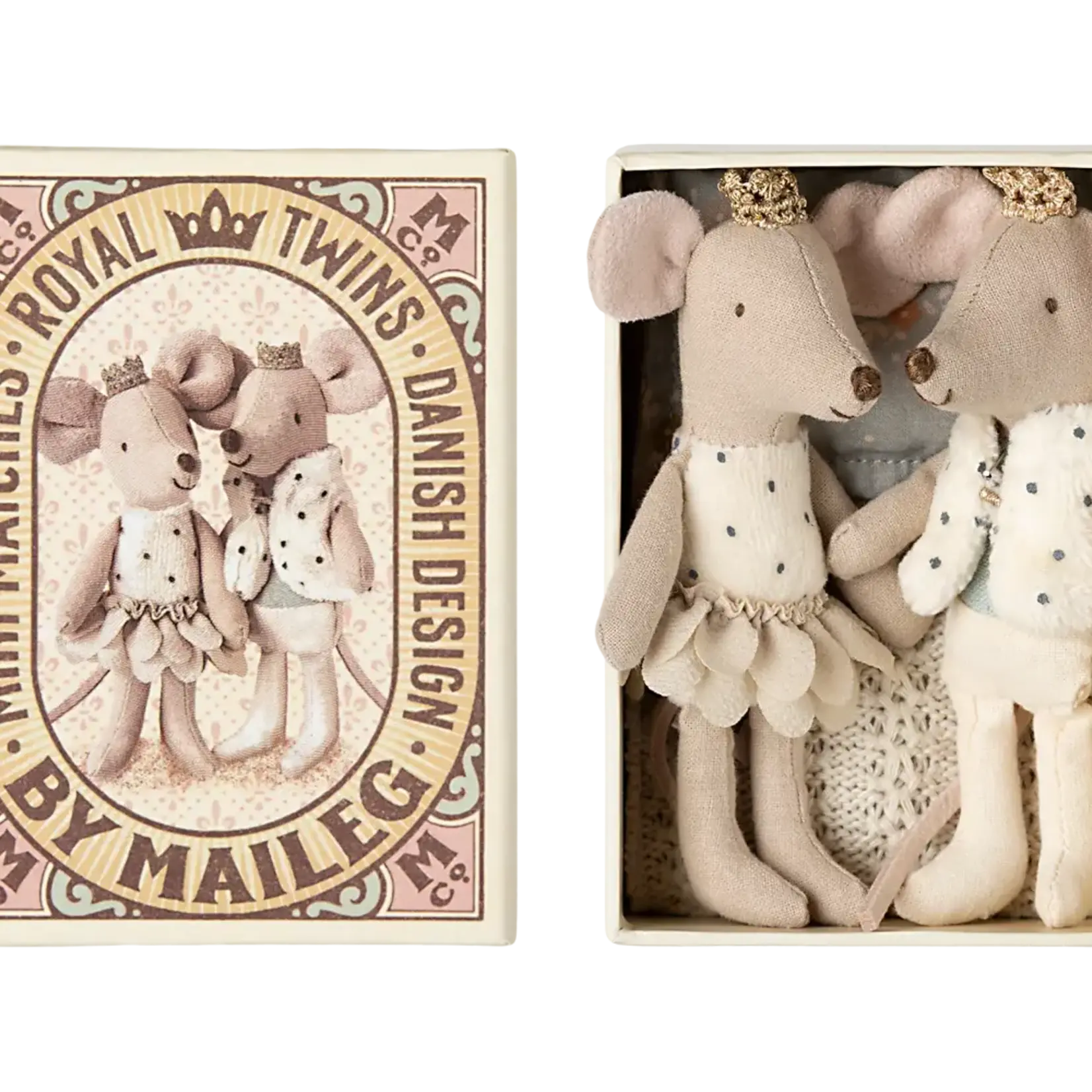 Maileg USA Royal twin mice, Little sister and brother in matchbox