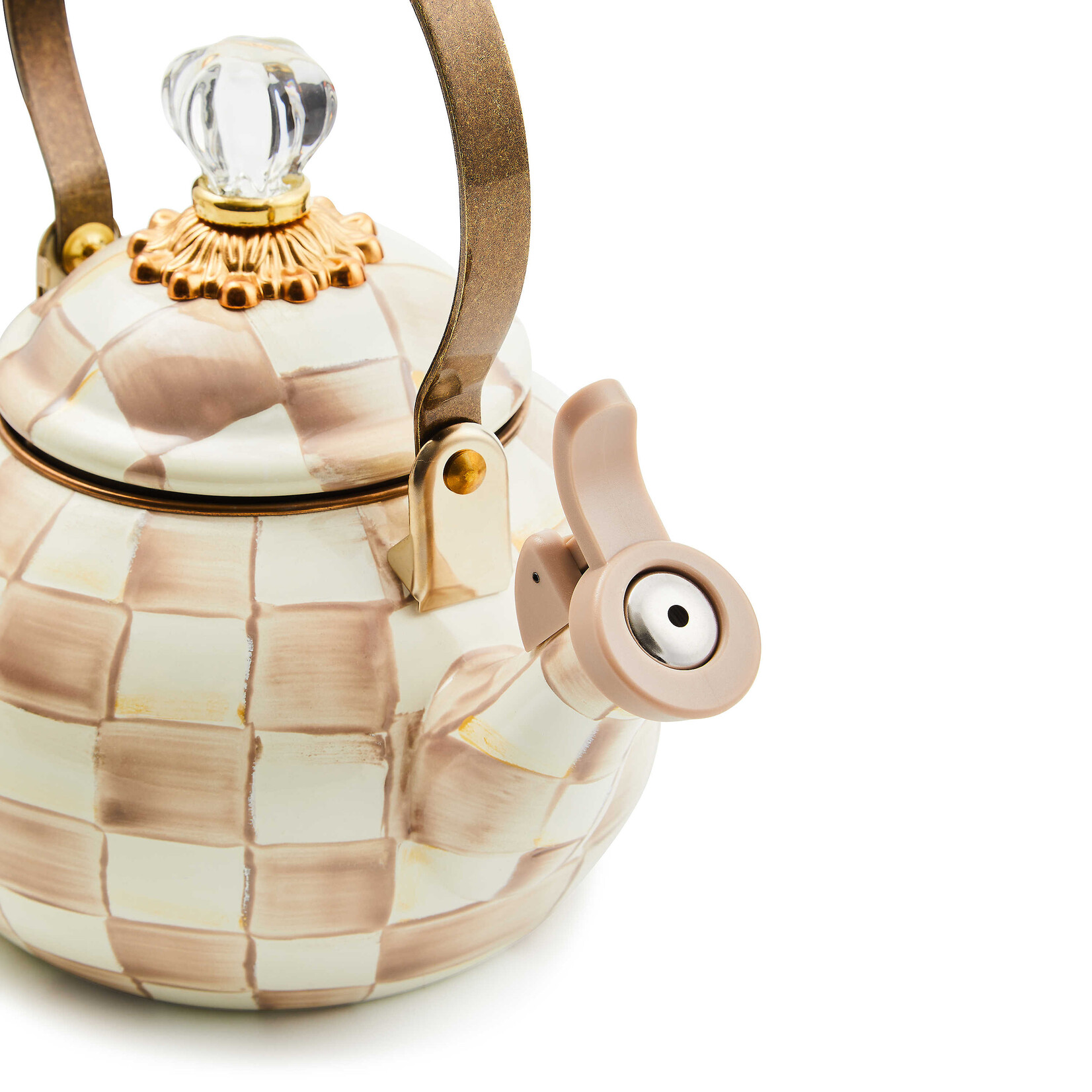 MacKenzie-Childs Mocha Check Whistling Tea Kettle
