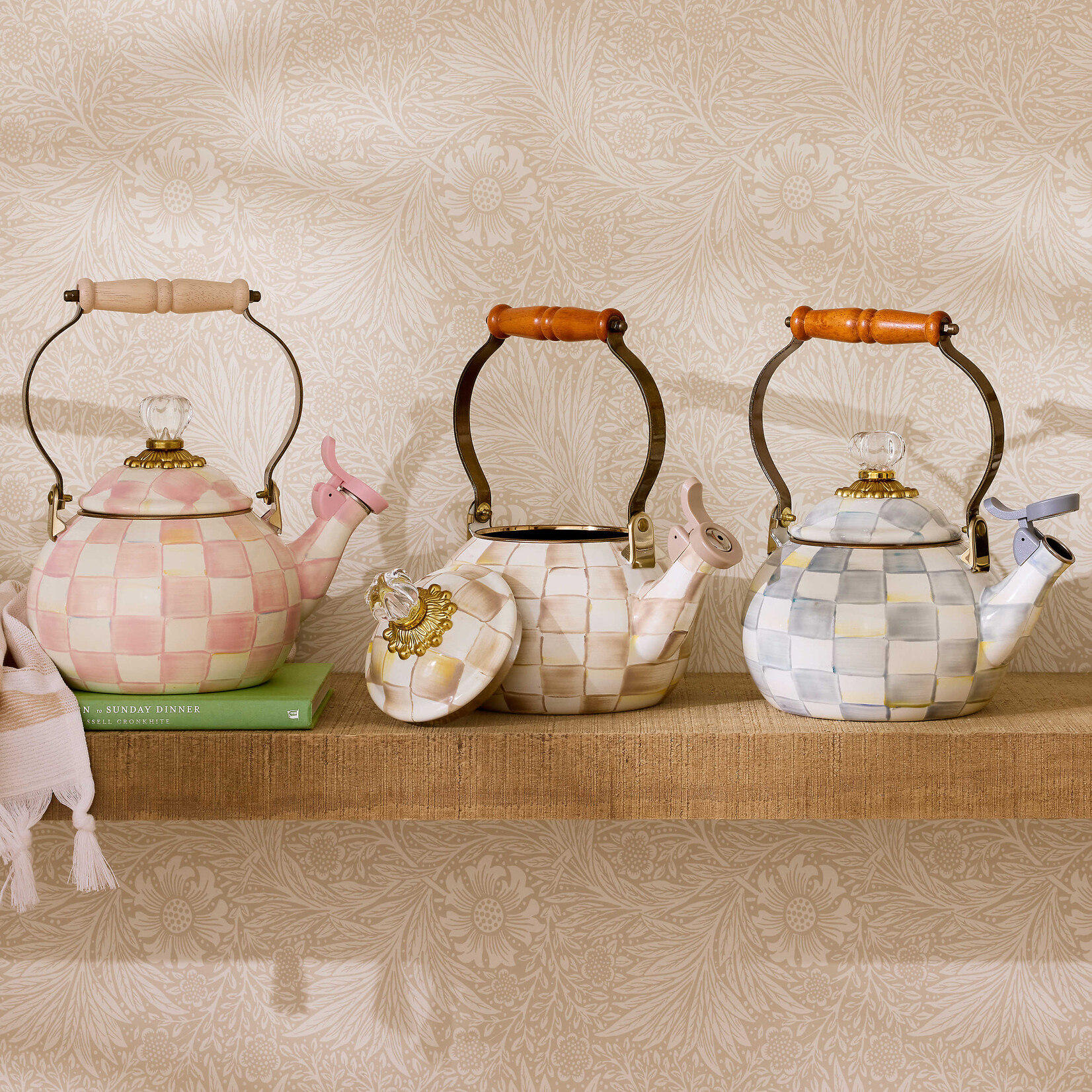MacKenzie-Childs Mocha Check Whistling Tea Kettle