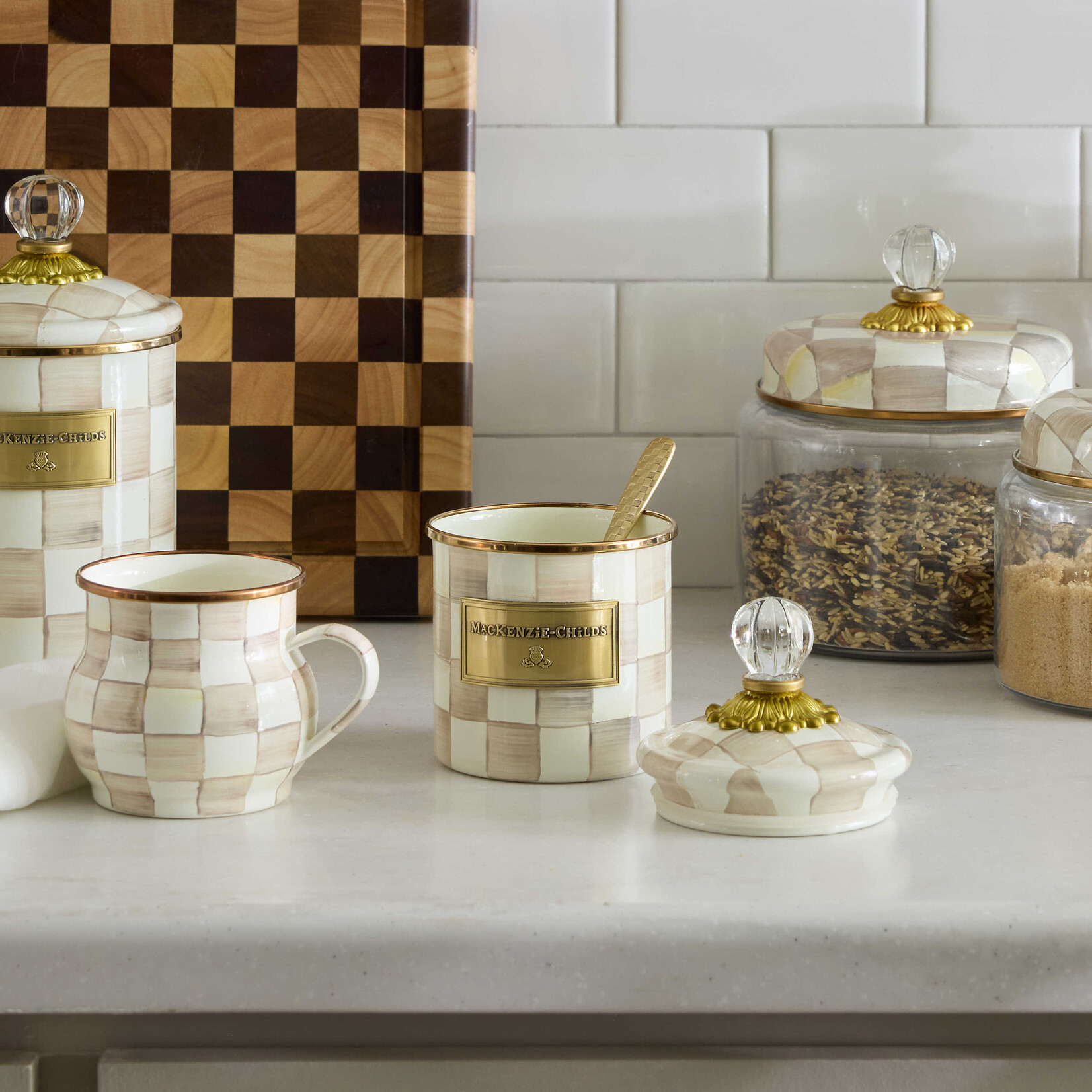 MacKenzie-Childs Mocha Check Demi Canister