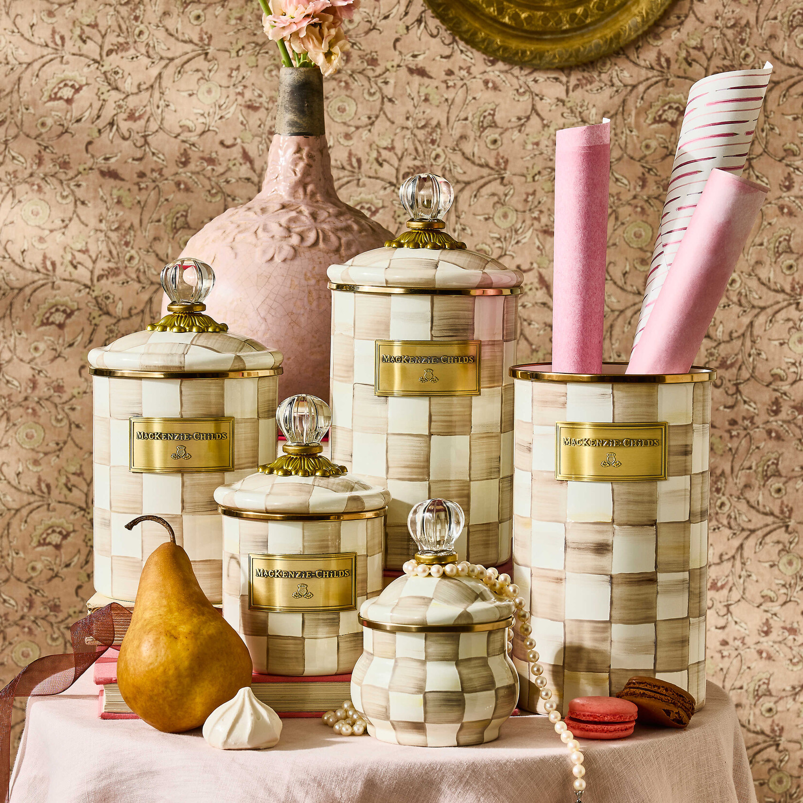 MacKenzie-Childs Mocha Check Demi Canister