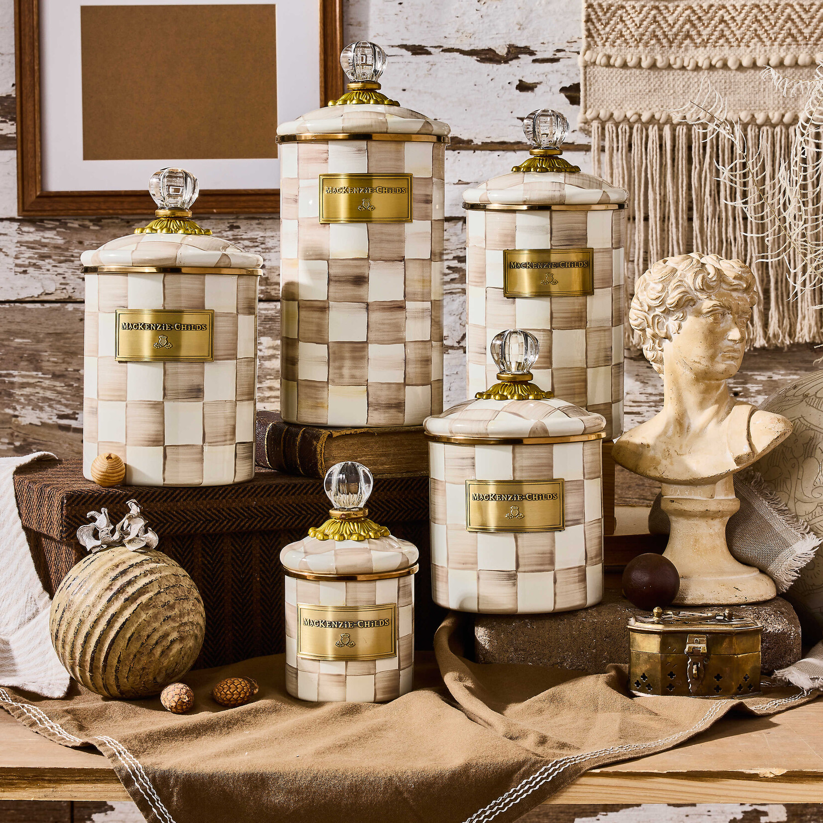 MacKenzie-Childs Mocha Check Demi Canister