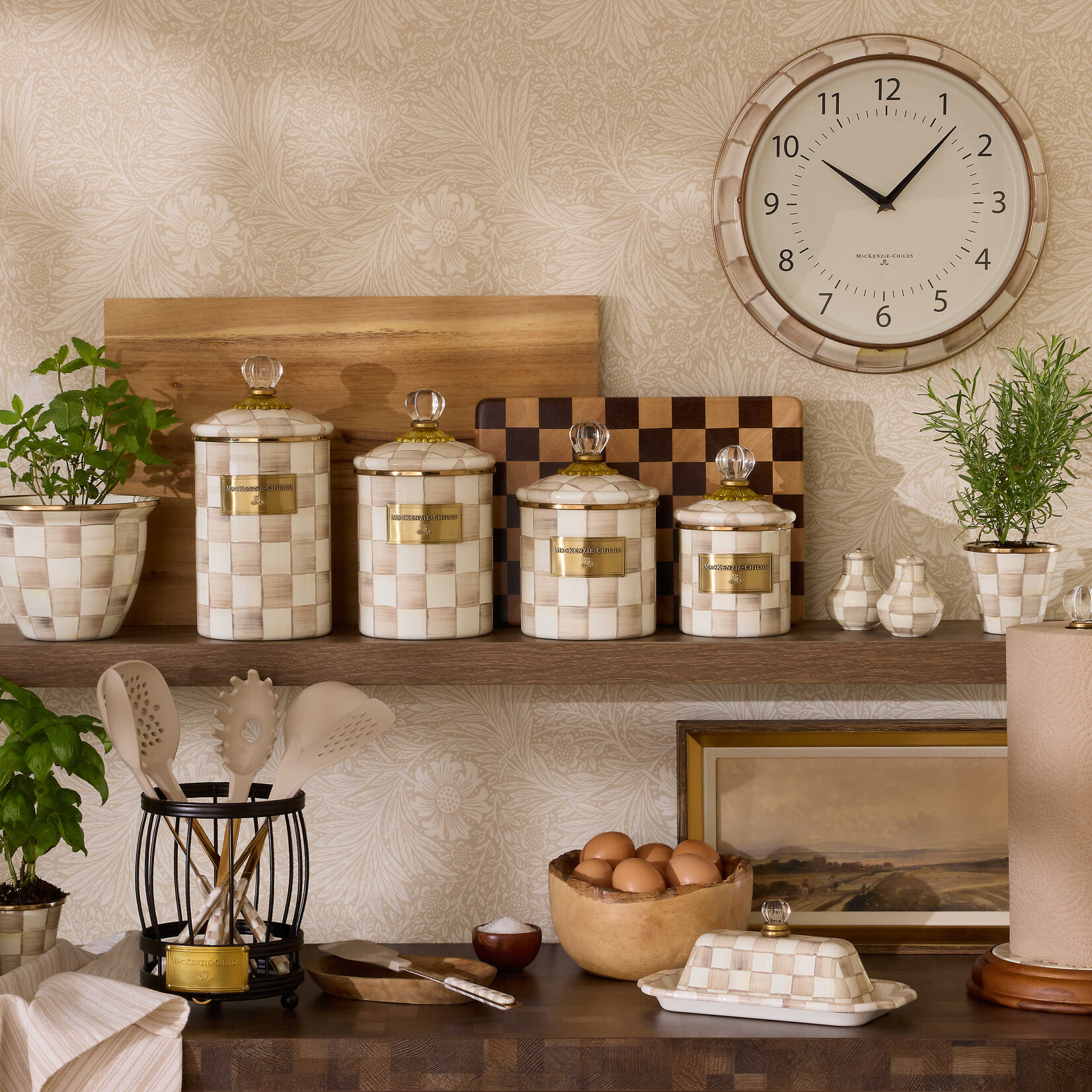 MacKenzie-Childs Mocha Check Demi Canister