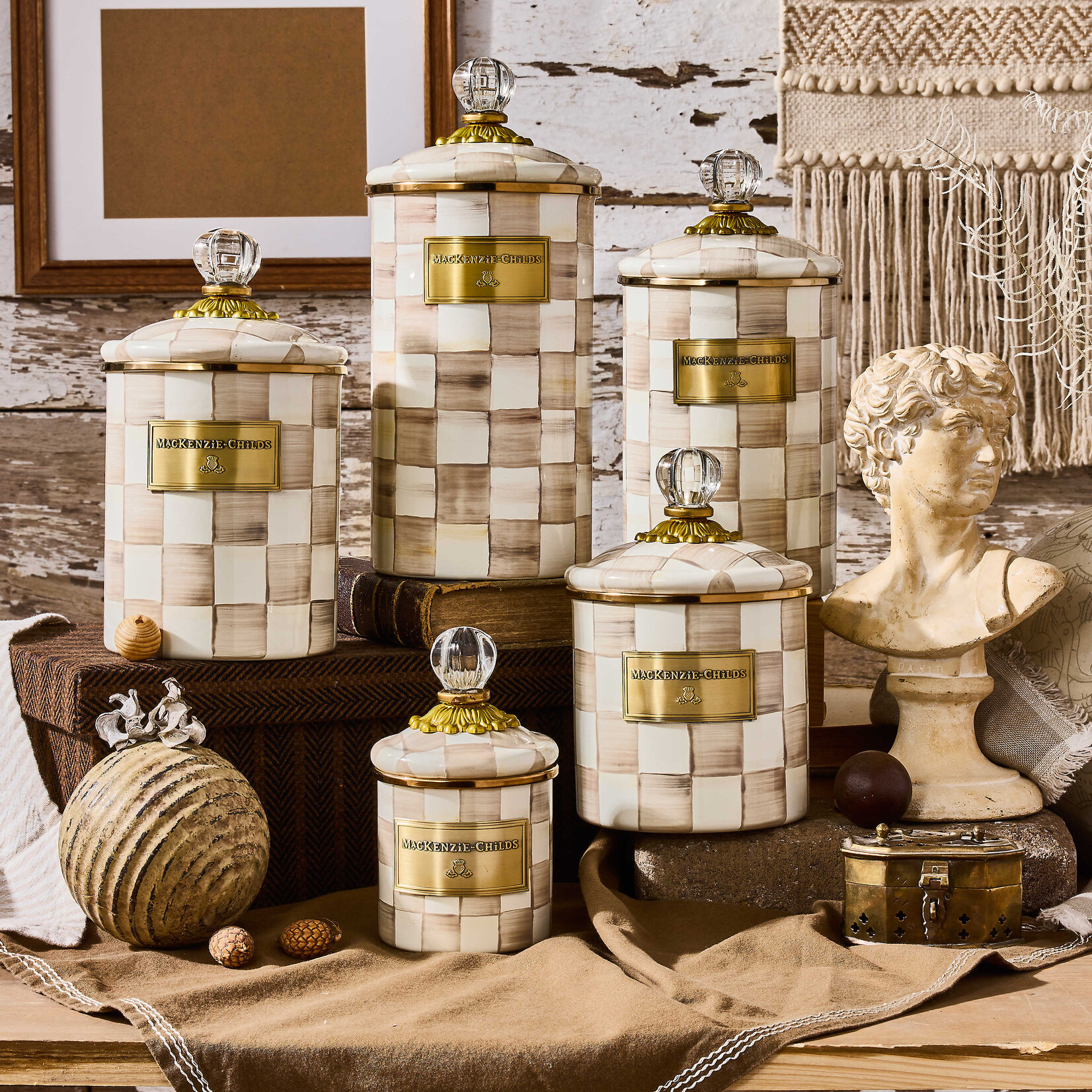 MacKenzie-Childs Mocha Check Medium Canister