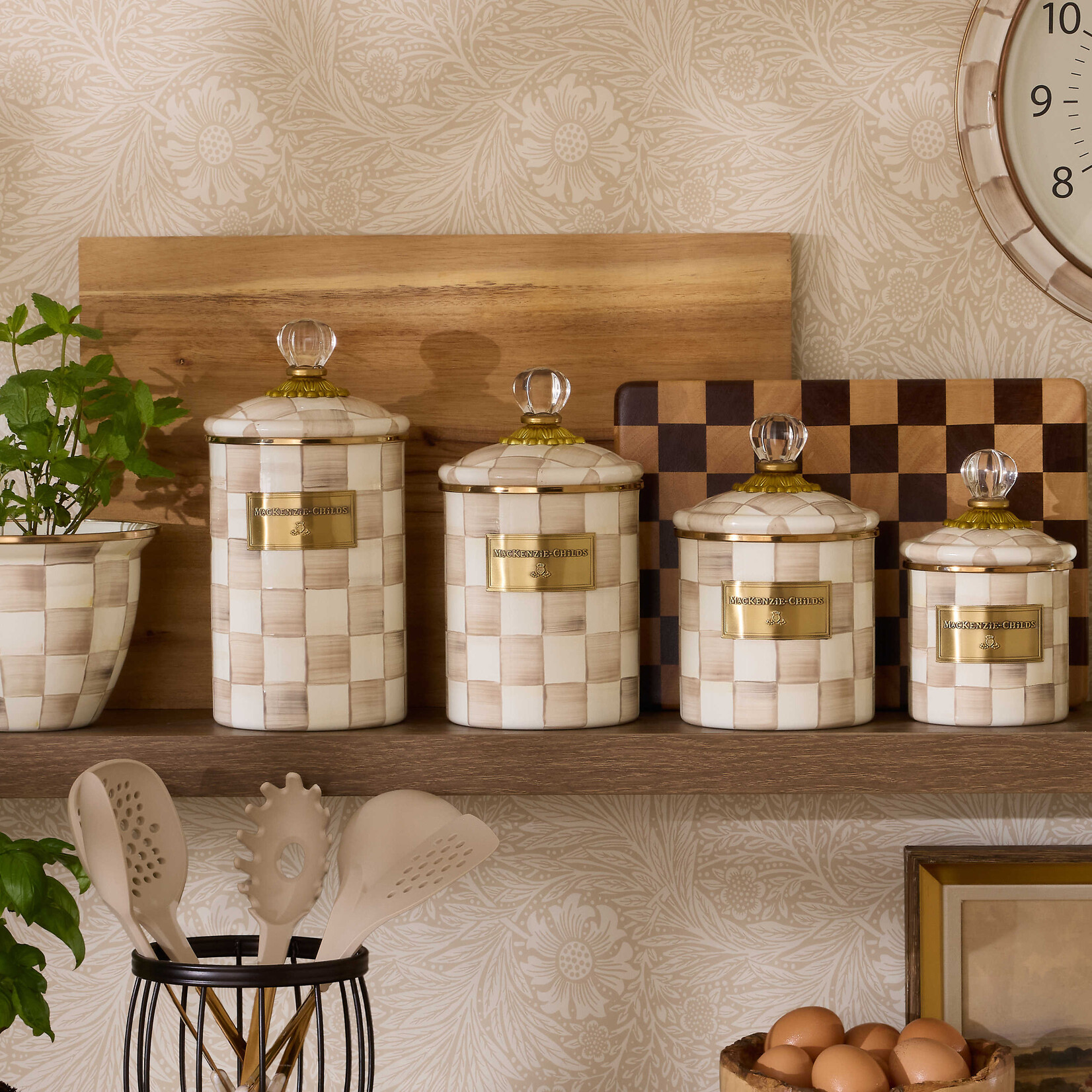 MacKenzie-Childs Mocha Check Medium Canister