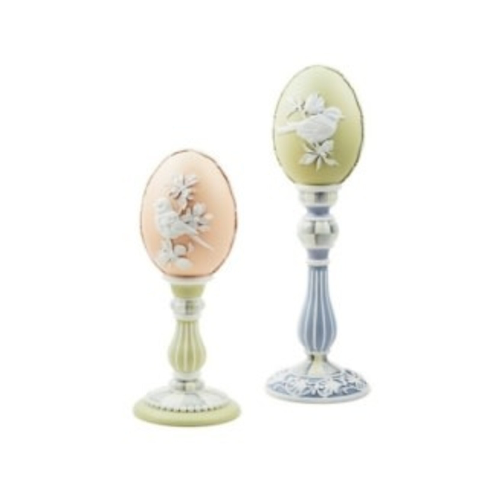 MacKenzie-Childs cameo pedestal eggs, set of 2
