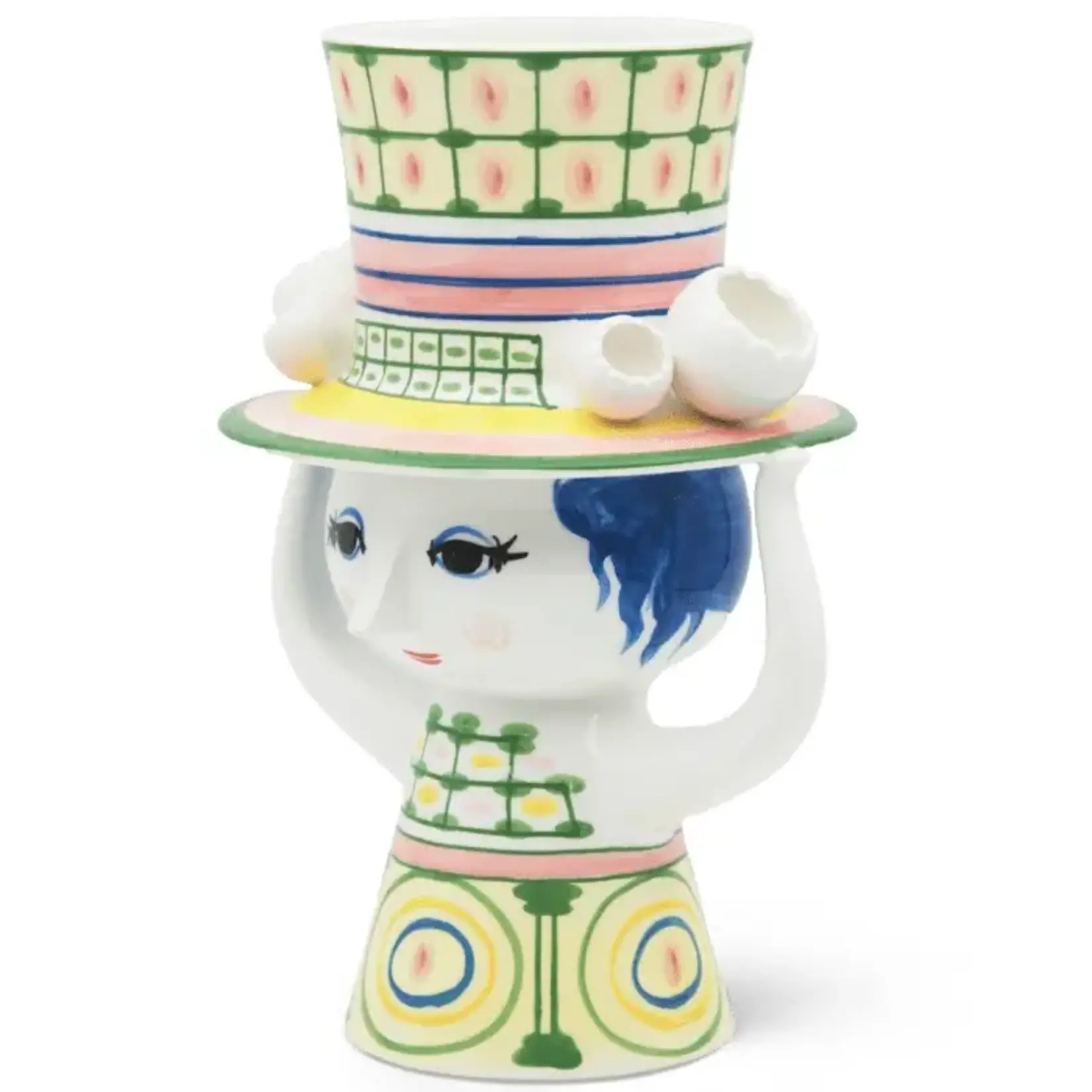 Danish Design Collective Bjørn Wiinblad- Lady w/Hat - 9.6" Hand-Painted Flower Vase