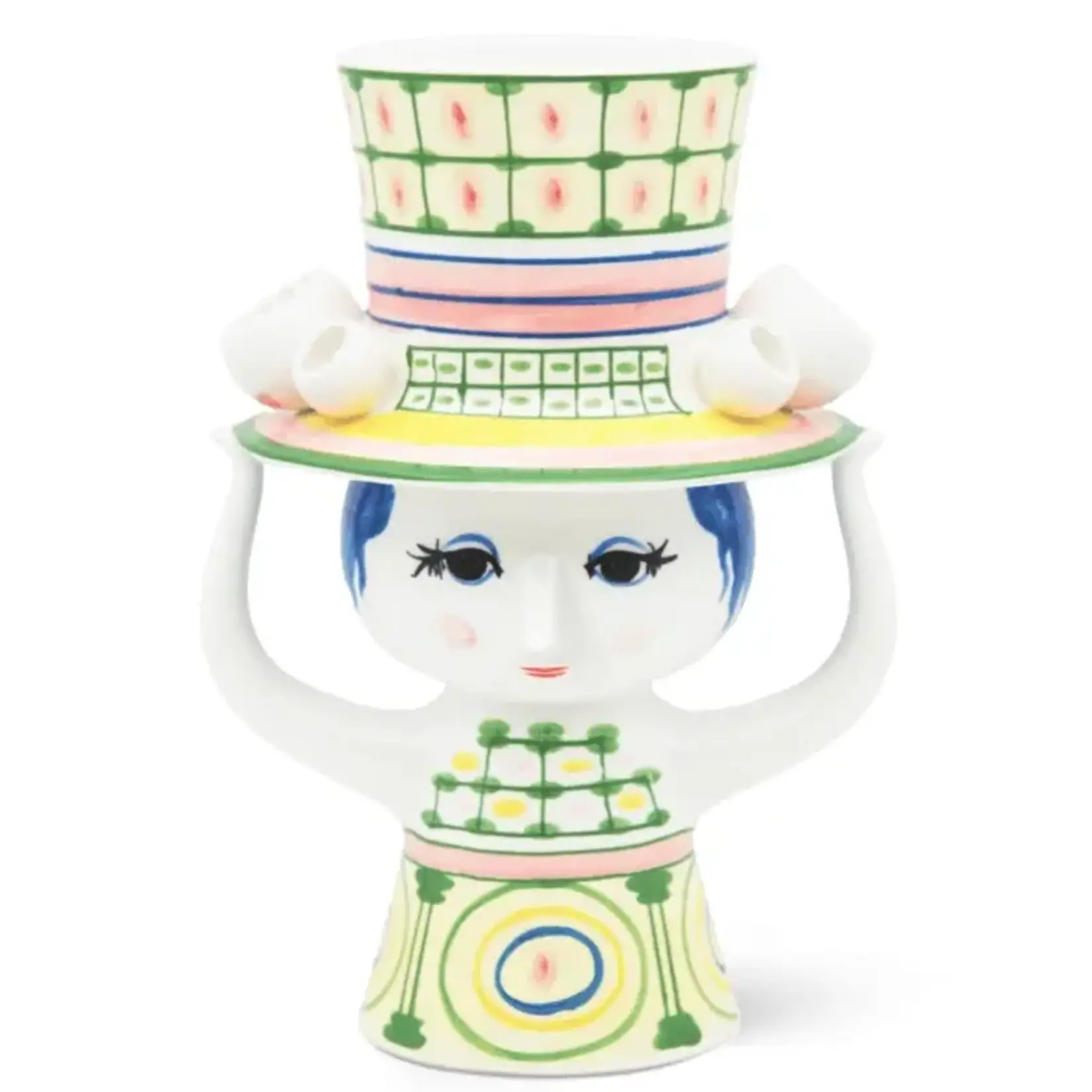Danish Design Collective Bjørn Wiinblad- Lady w/Hat - 9.6" Hand-Painted Flower Vase