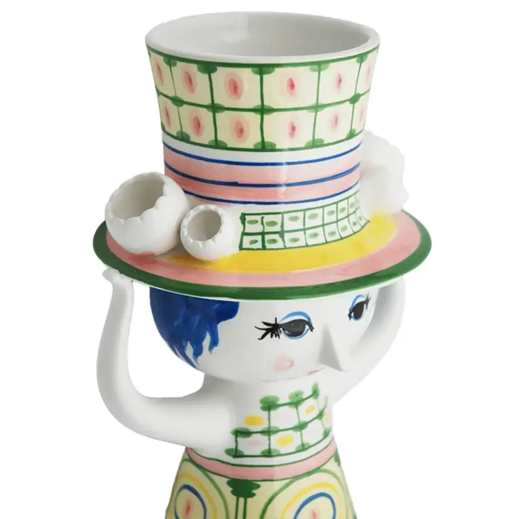 Danish Design Collective Bjørn Wiinblad- Lady w/Hat - 9.6" Hand-Painted Flower Vase