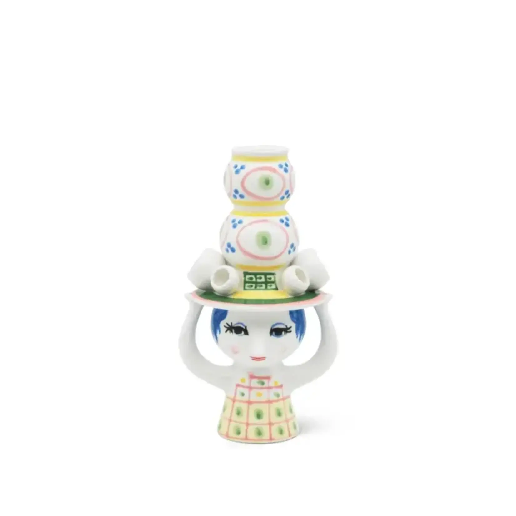 Danish Design Collective Bjørn Wiinblad- Lady w/Hat - 6.3" Hand-Painted Candle Holder