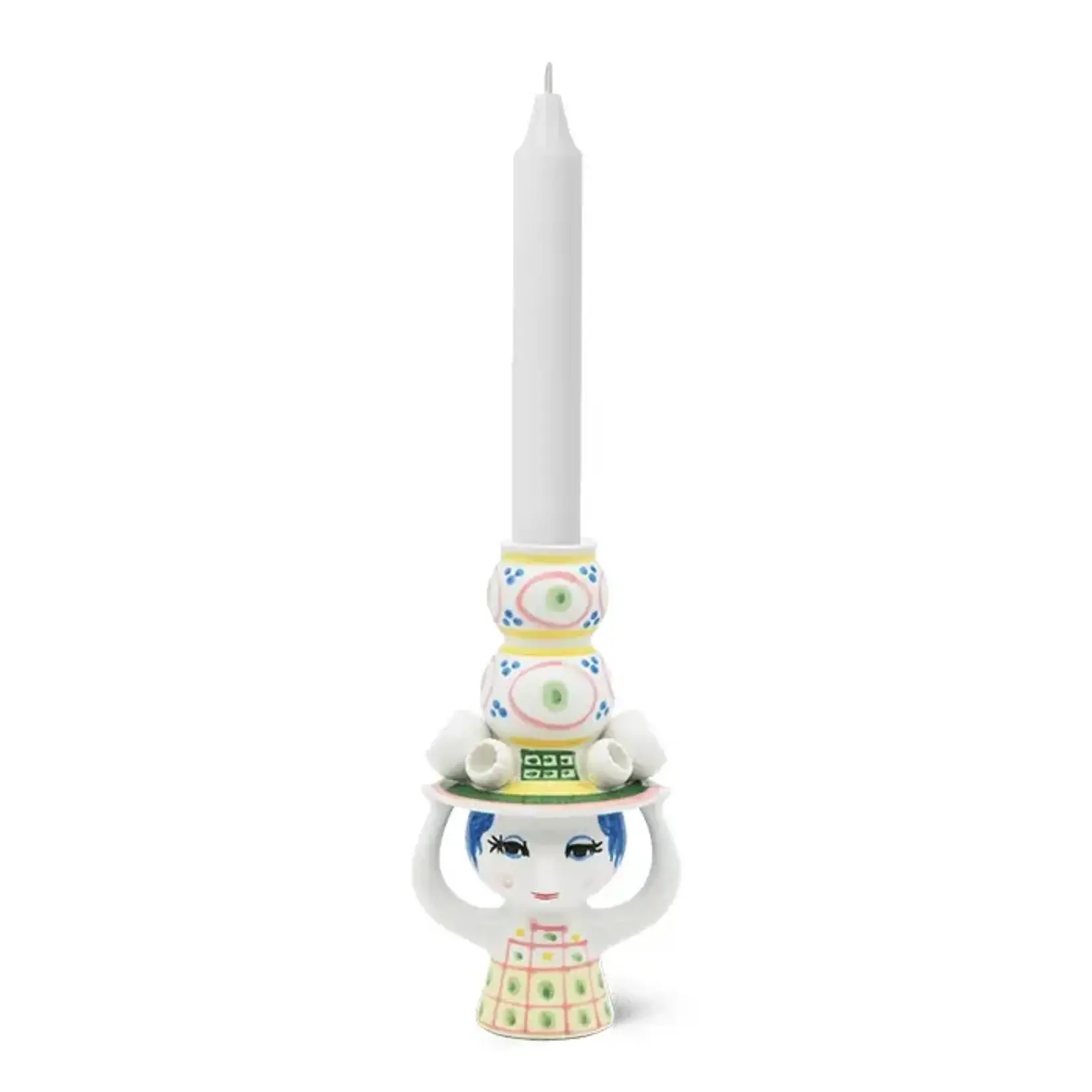Danish Design Collective Bjørn Wiinblad- Lady w/Hat - 6.3" Hand-Painted Candle Holder