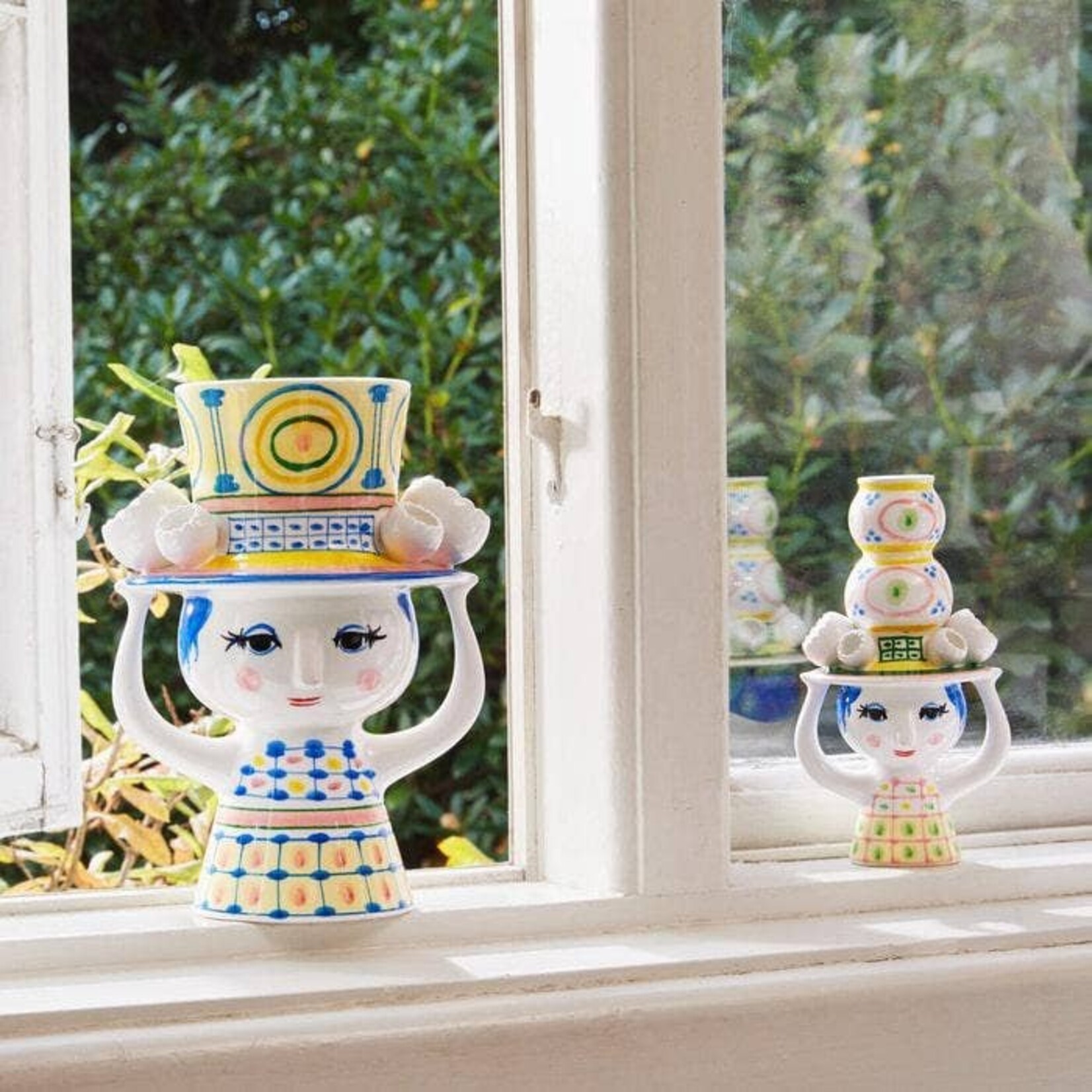 Danish Design Collective Bjørn Wiinblad- Lady w/Hat - 6.3" Hand-Painted Candle Holder
