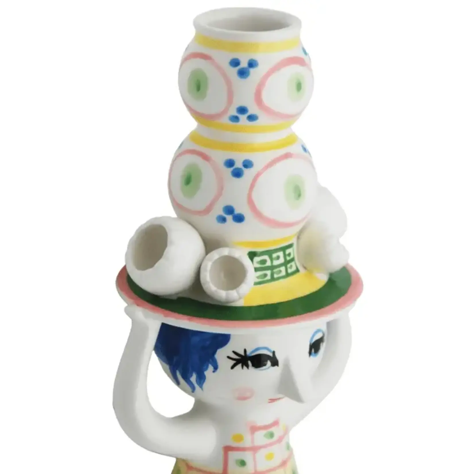 Danish Design Collective Bjørn Wiinblad- Lady w/Hat - 6.3" Hand-Painted Candle Holder