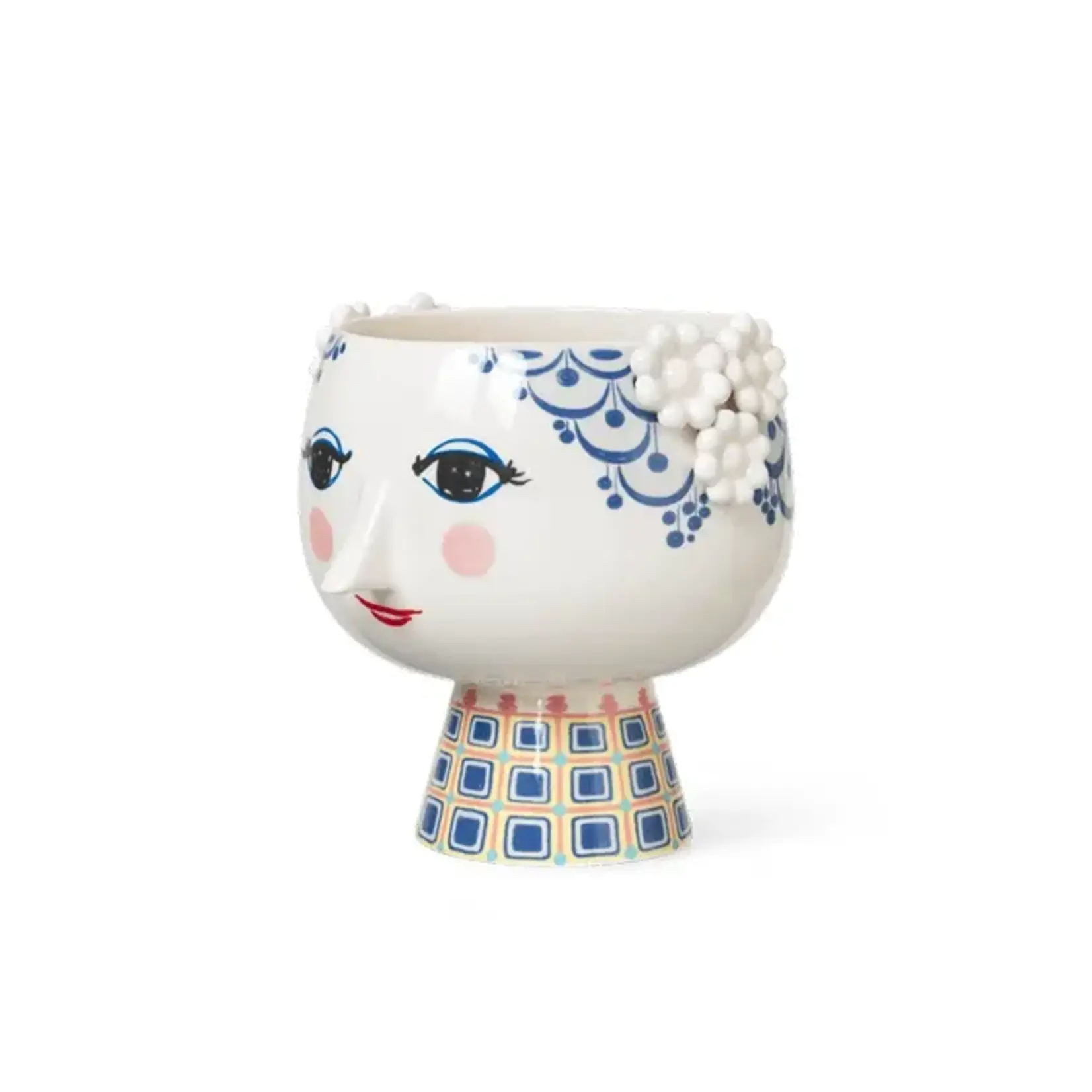 Danish Design Collective Bjørn Wiinblad - Eva - 8.3" Short Base 3D Plant Pot - Blue