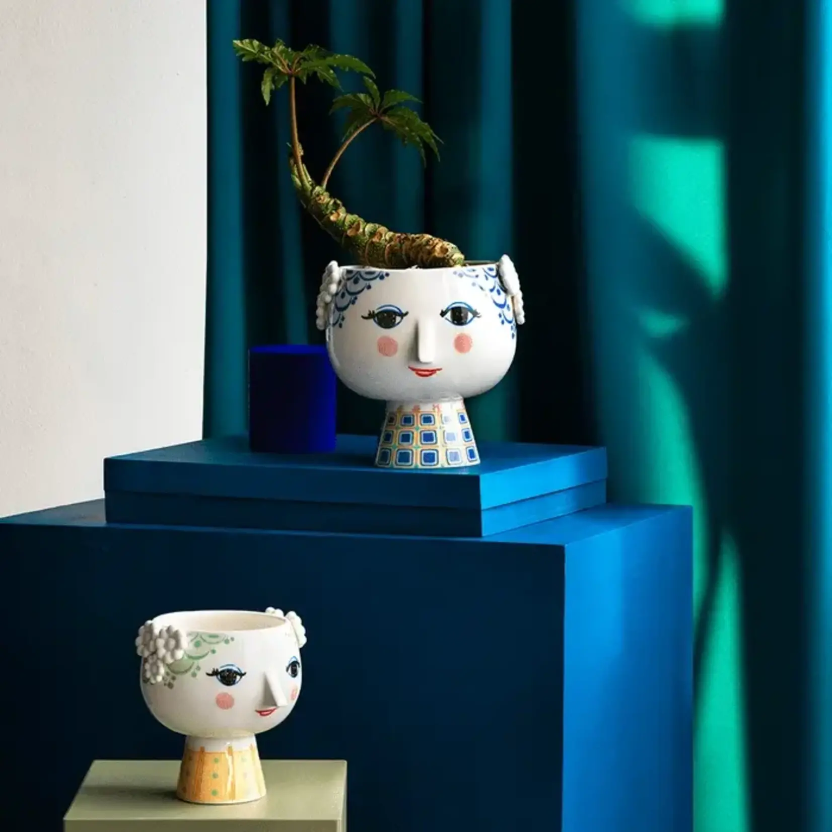 Danish Design Collective Bjørn Wiinblad - Eva - 8.3" Short Base 3D Plant Pot - Blue