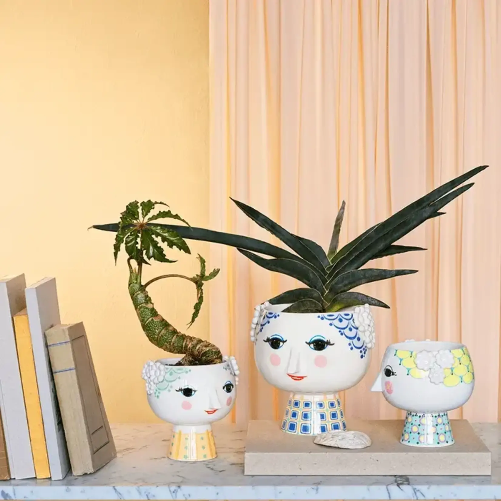 Danish Design Collective Bjørn Wiinblad - Eva - 8.3" Short Base 3D Plant Pot - Blue