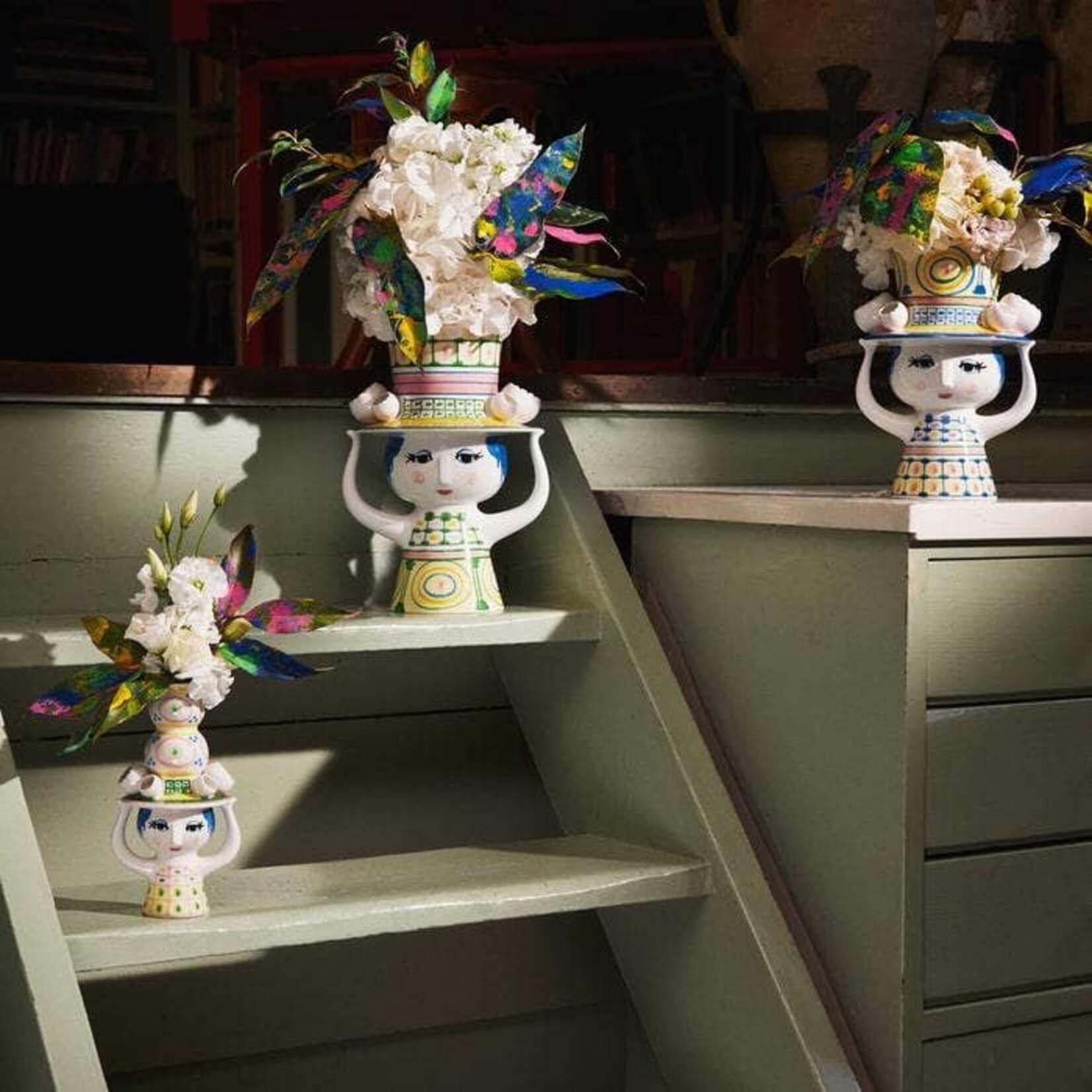 Danish Design Collective Bjørn Wiinblad- Lady w/Hat - 8.1" Hand-Painted Plant Holder