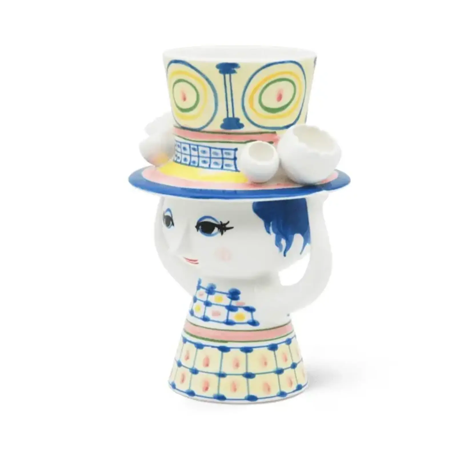 Danish Design Collective Bjørn Wiinblad- Lady w/Hat - 8.1" Hand-Painted Plant Holder