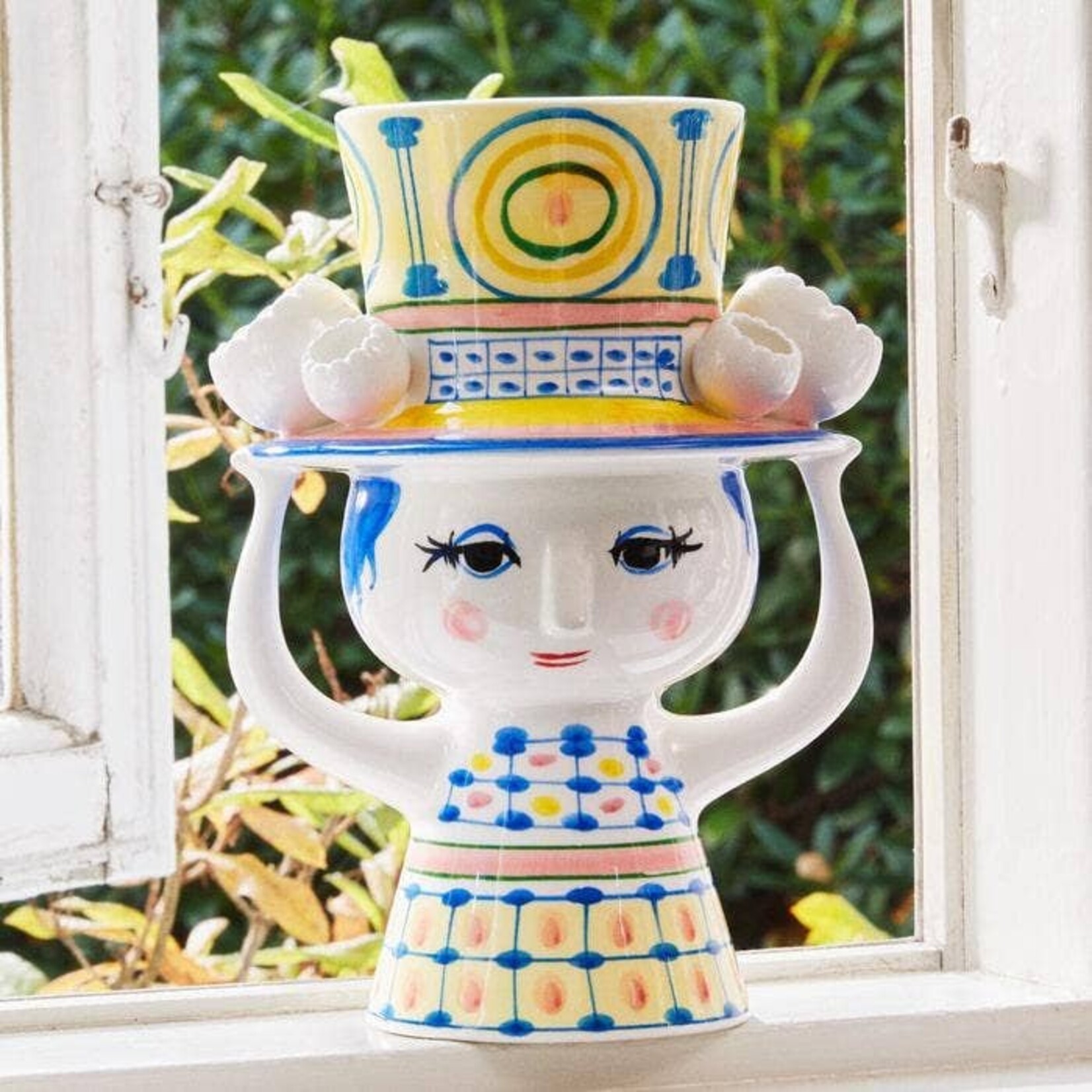 Danish Design Collective Bjørn Wiinblad- Lady w/Hat - 8.1" Hand-Painted Plant Holder