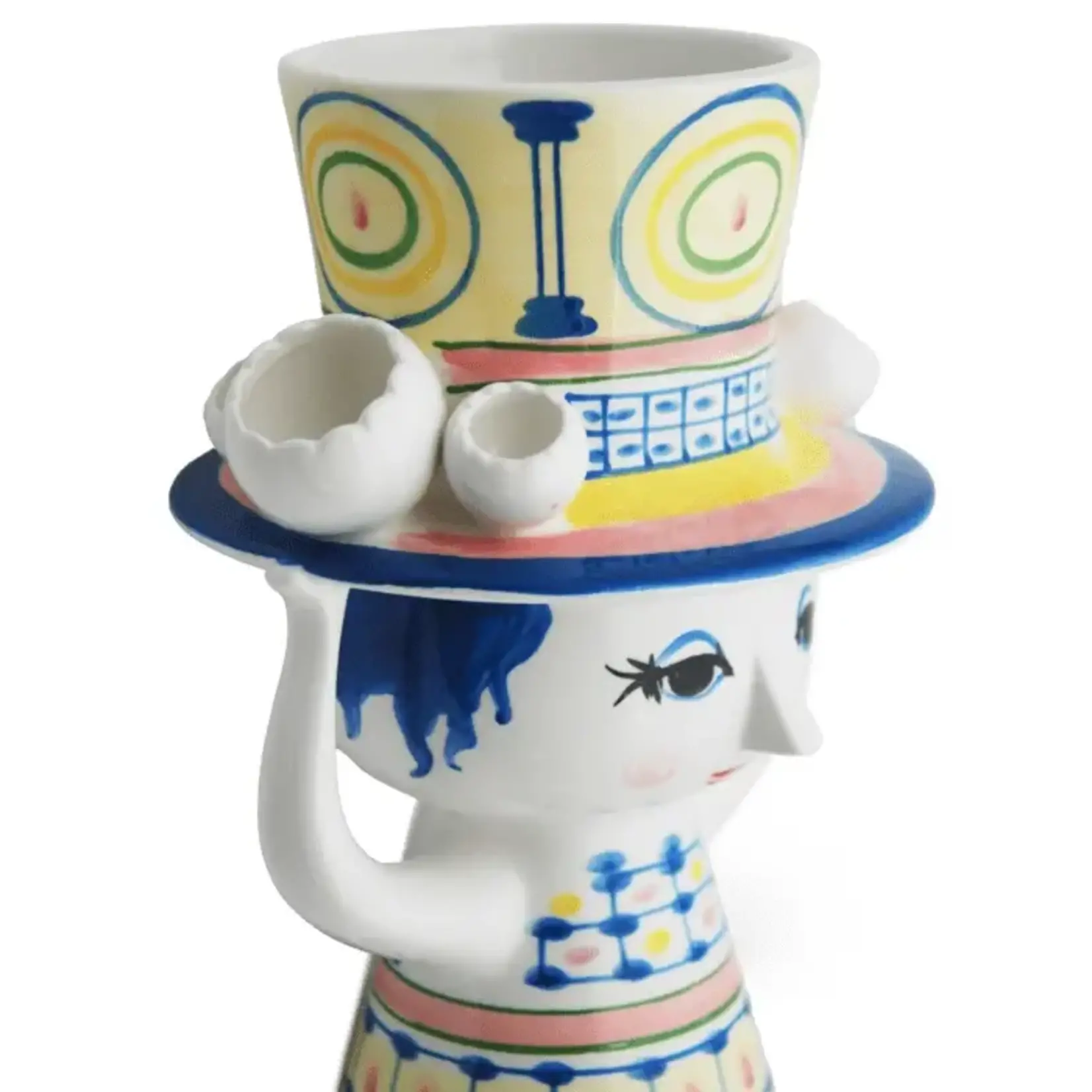 Danish Design Collective Bjørn Wiinblad- Lady w/Hat - 8.1" Hand-Painted Plant Holder