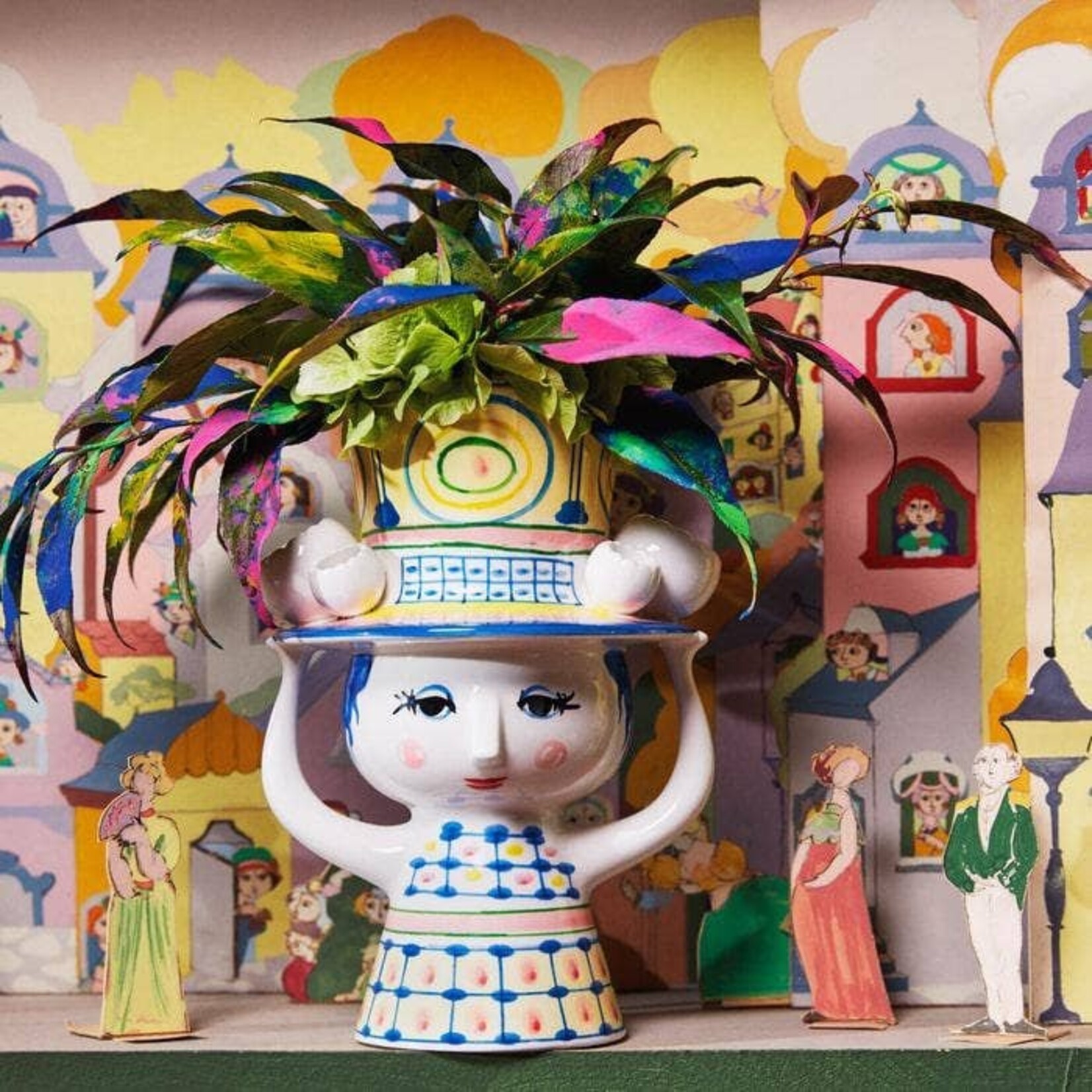 Danish Design Collective Bjørn Wiinblad- Lady w/Hat - 8.1" Hand-Painted Plant Holder