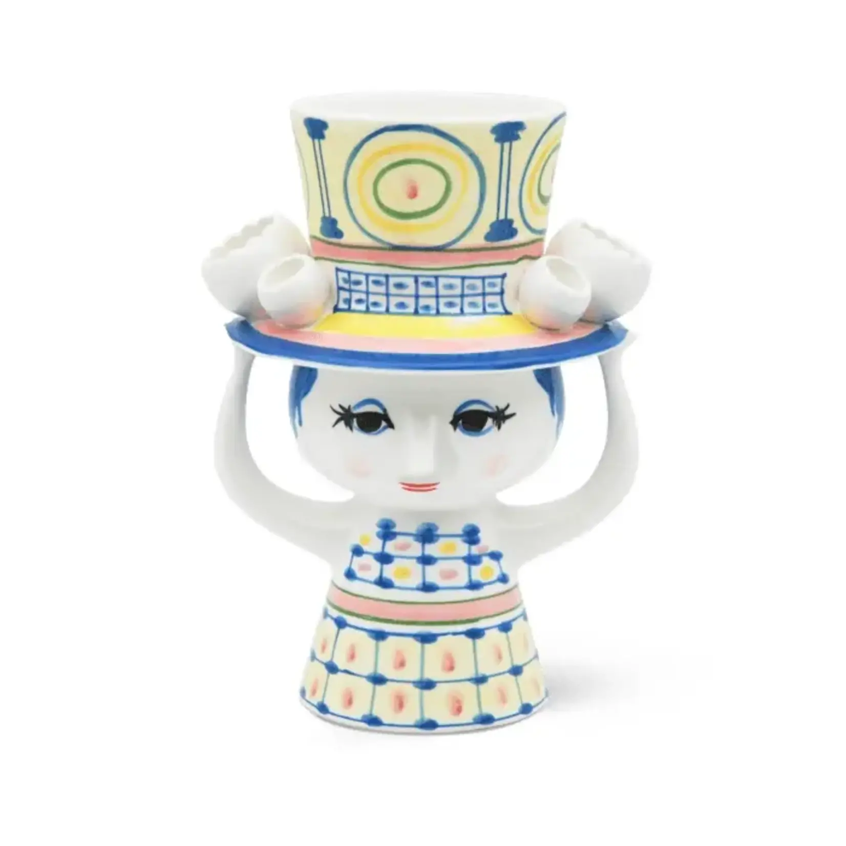Danish Design Collective Bjørn Wiinblad- Lady w/Hat - 8.1" Hand-Painted Plant Holder